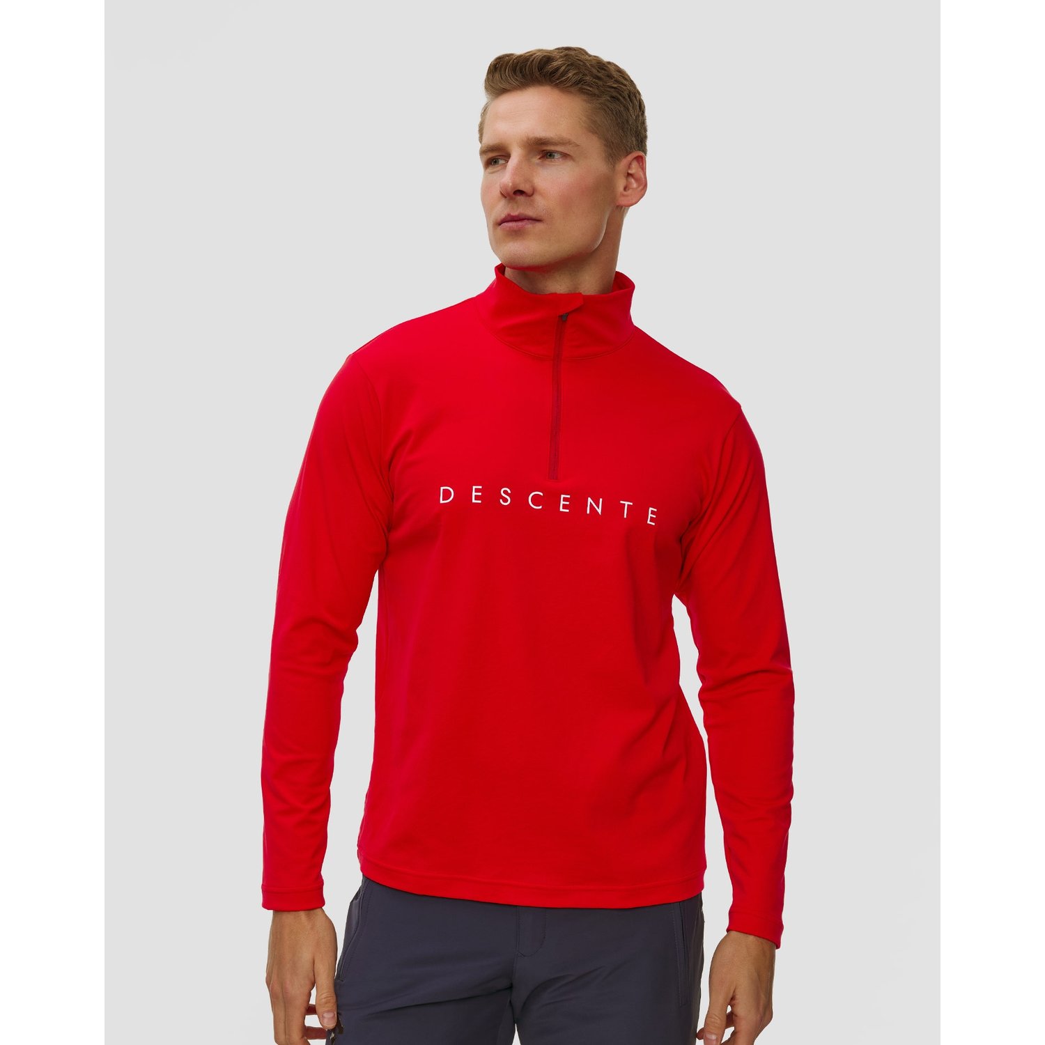Golf Narciarski Męski Descente Chest Logo T-neck Czerwony
