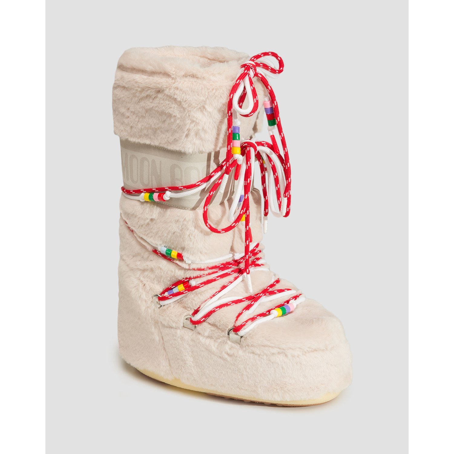 Beżowe Buty Zimowe Damskie Moon Boot Resort Icon Faux Fur Beads