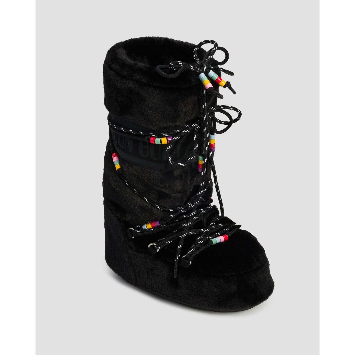 Czarne Buty Zimowe Futrzane Damskie Moon Boot Icon Faux Fur Beads