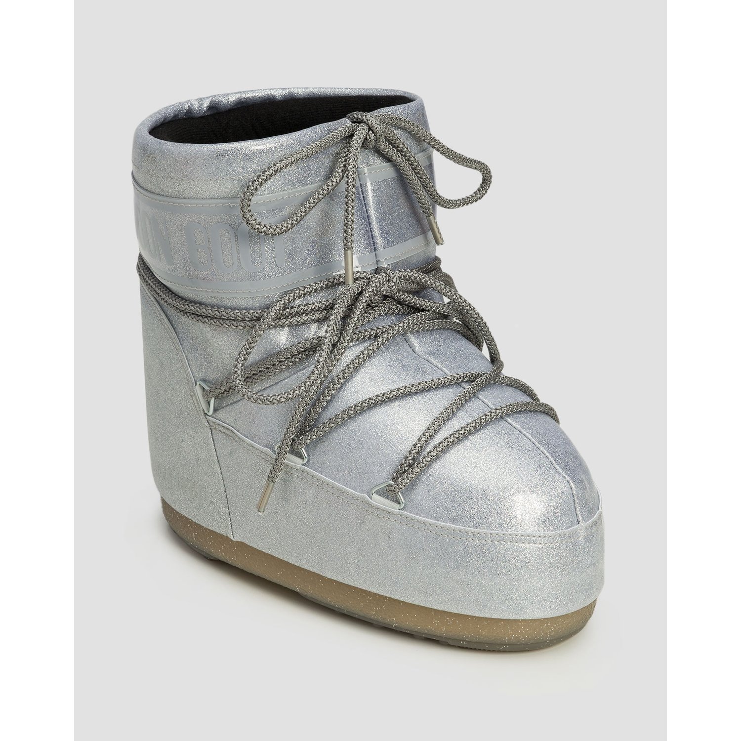 Srebrne śniegowce Damskie Moon Boot Icon Low Glitter