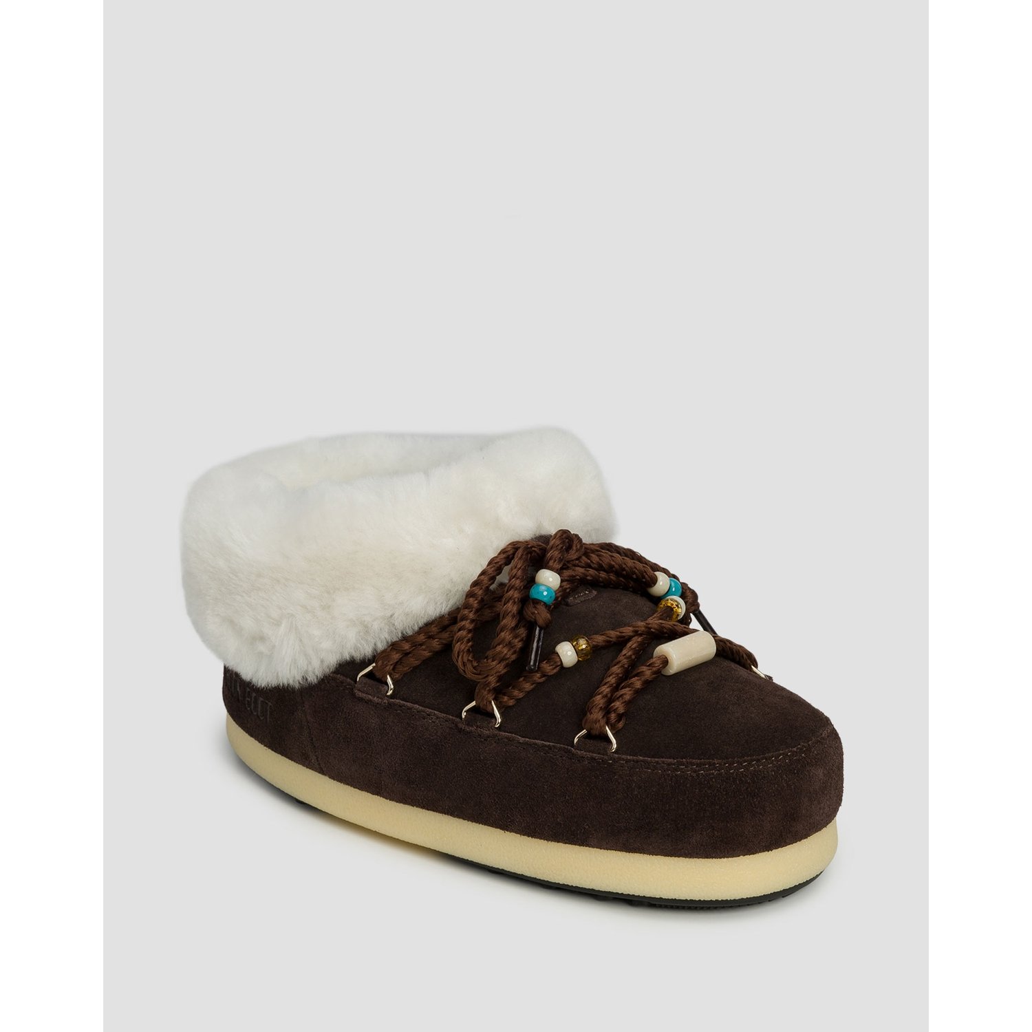 Brązowe Buty Zimowe Damskie Moon Boot Resort Evx Mule Suede Beads