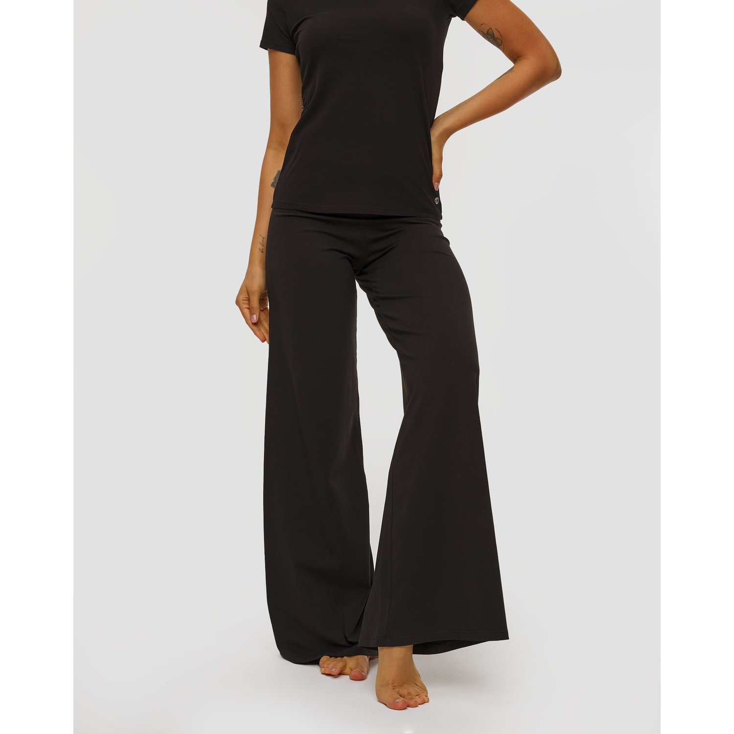 Czarne Spodnie Wide Leg Damskie Deha