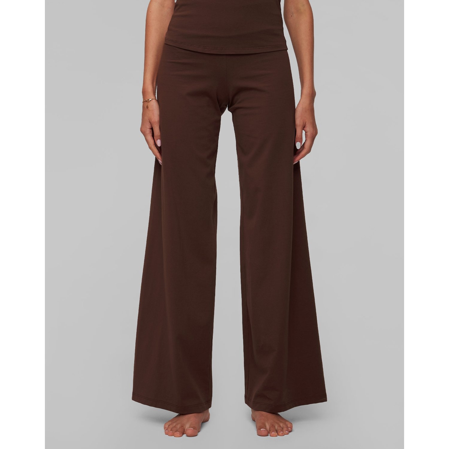 Brązowe Szerokie Spodnie Damskie Deha