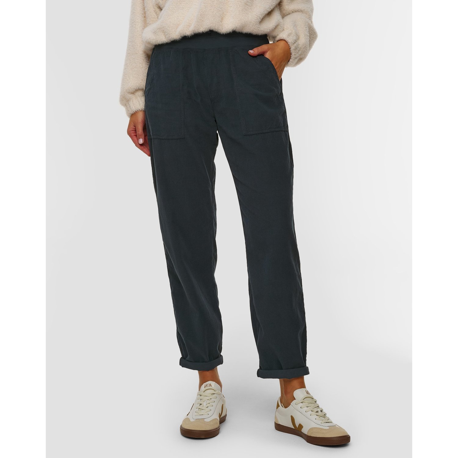 Granatowe Spodnie Szturksowe Damskie Deha