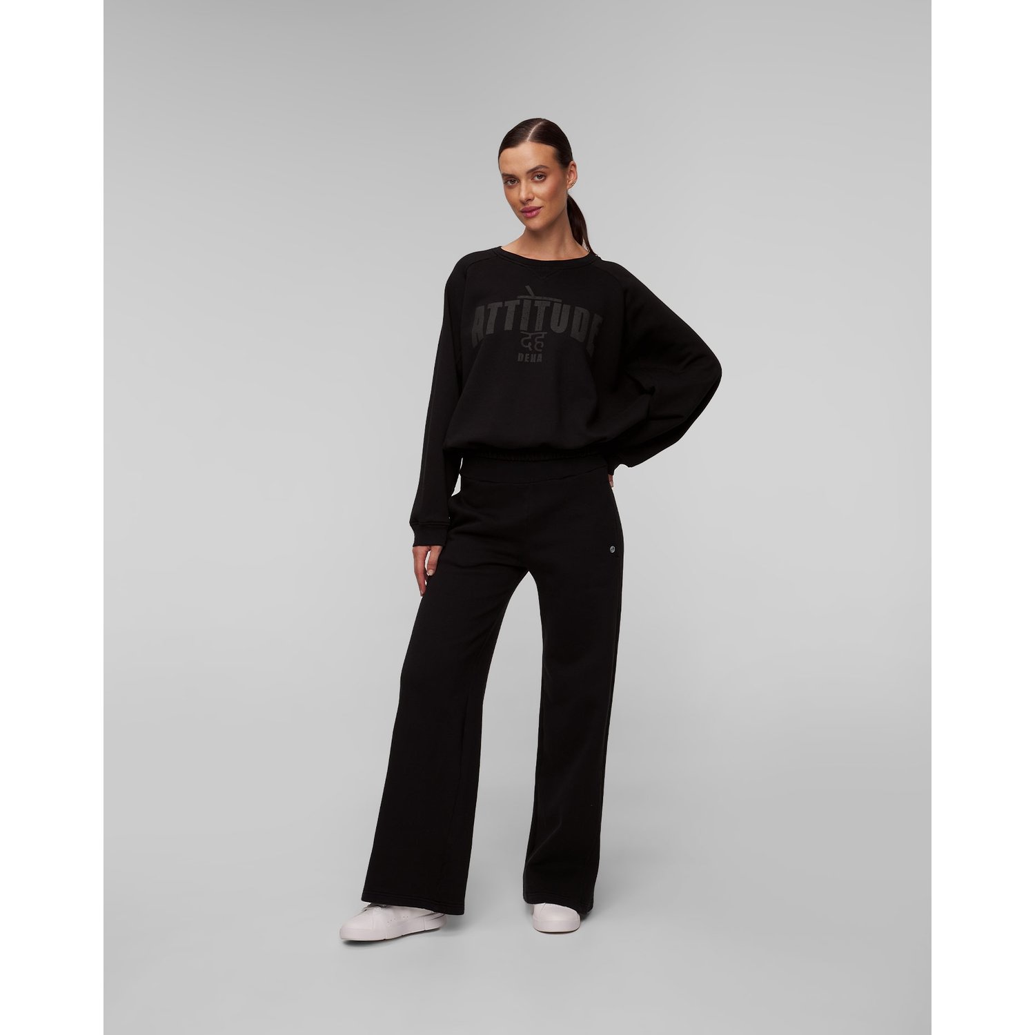 Czarne Spodnie Wide Leg Damskie Deha