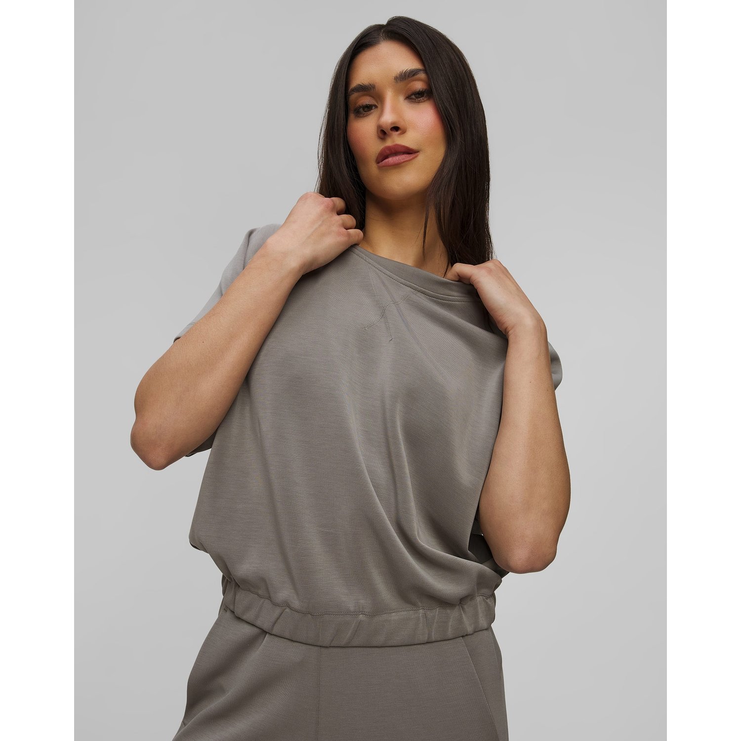 Khaki Bluza Damska Z Krótkim Rękawem Deha