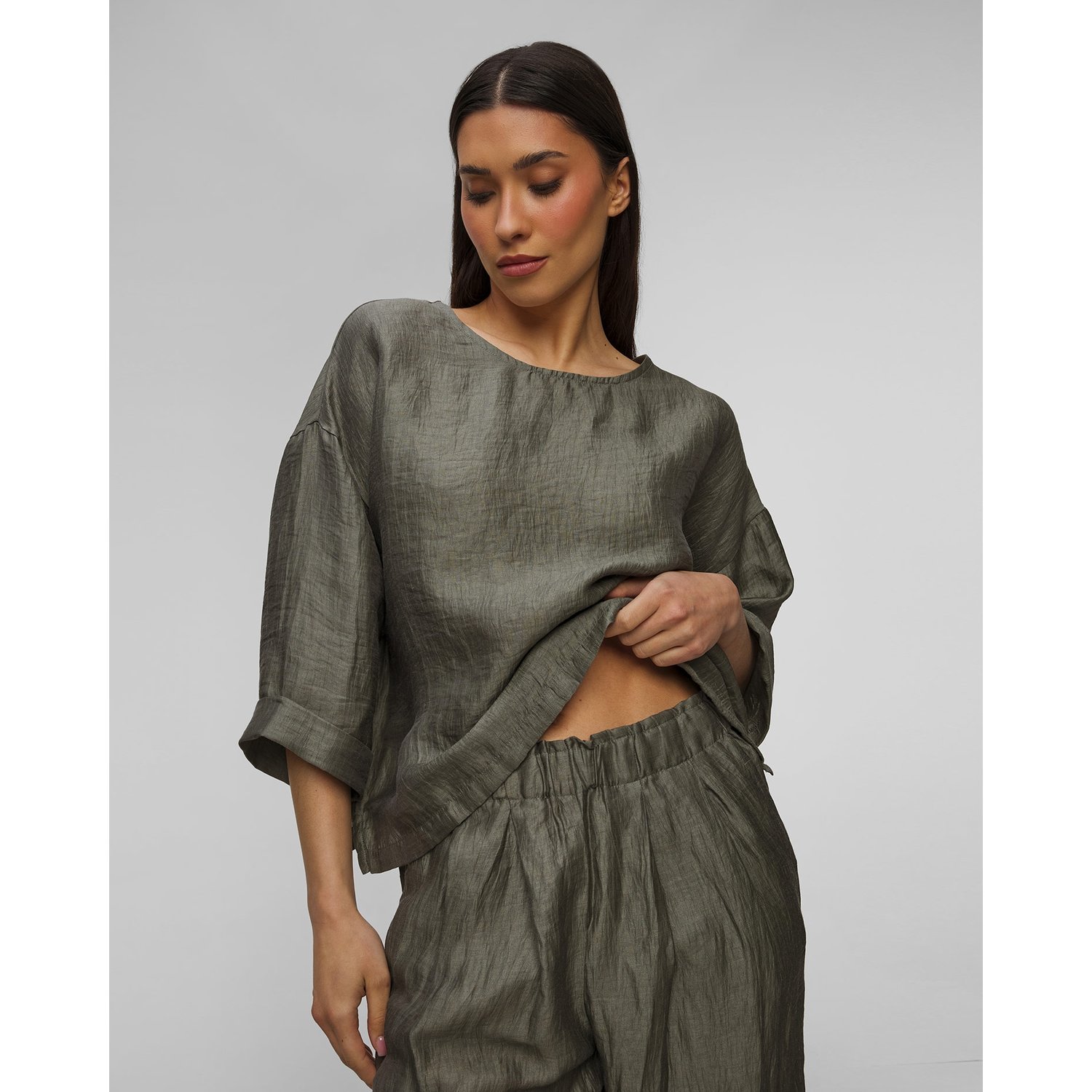 T-shirt Lniany Khaki Damski Deha