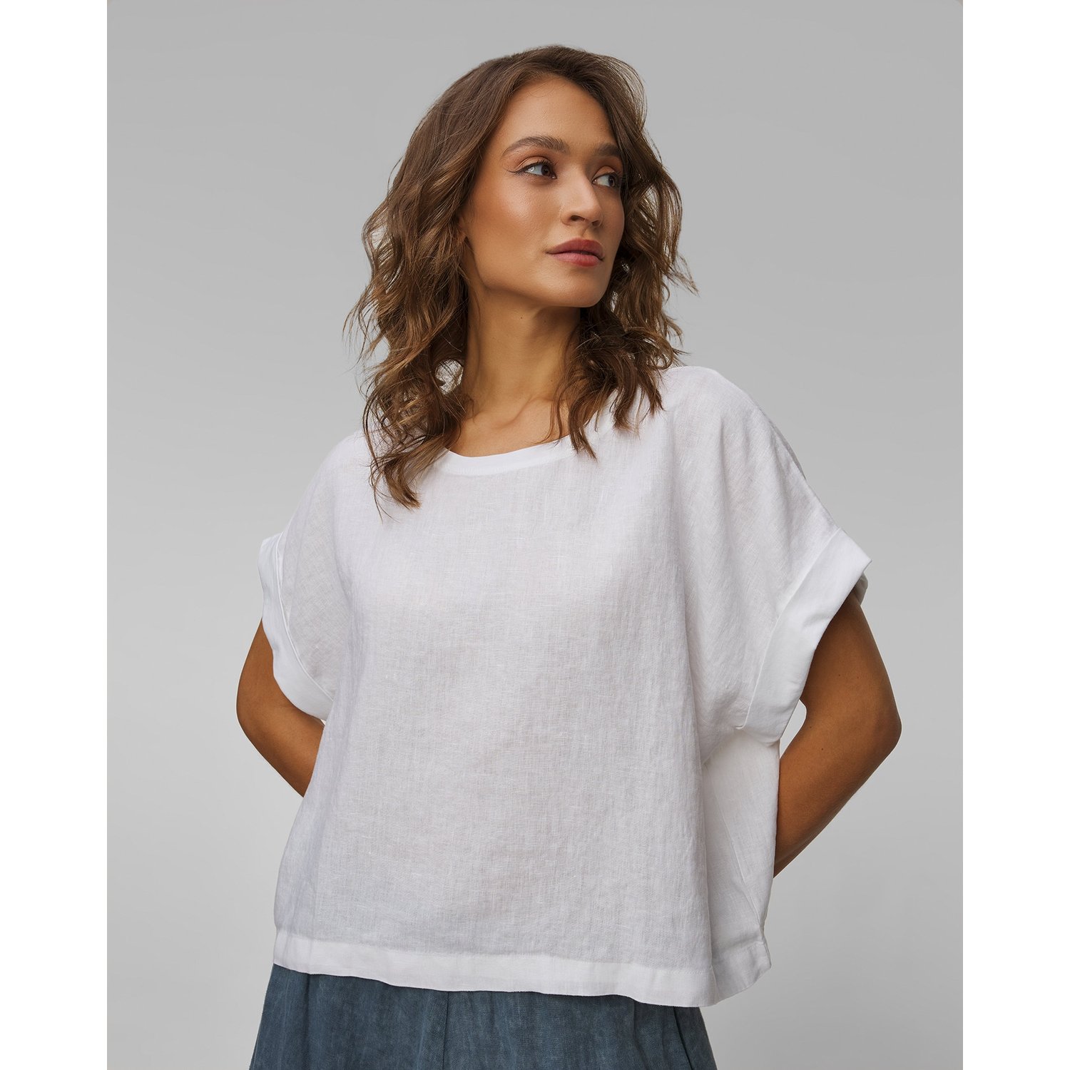 Biały T-shirt Lniany Damski Deha
