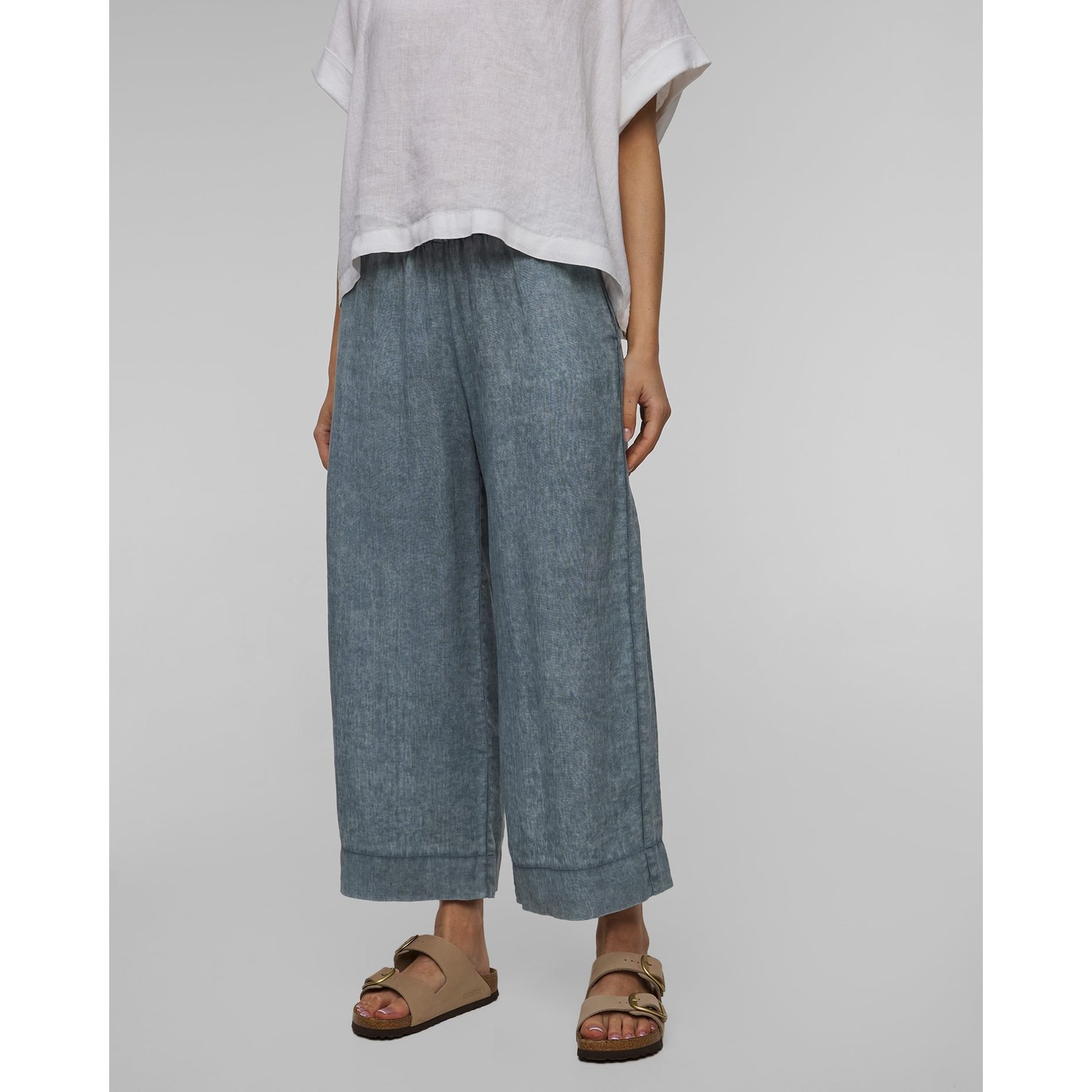 Niebieskie Spodnie Lniane Kuloty Damskie Deha