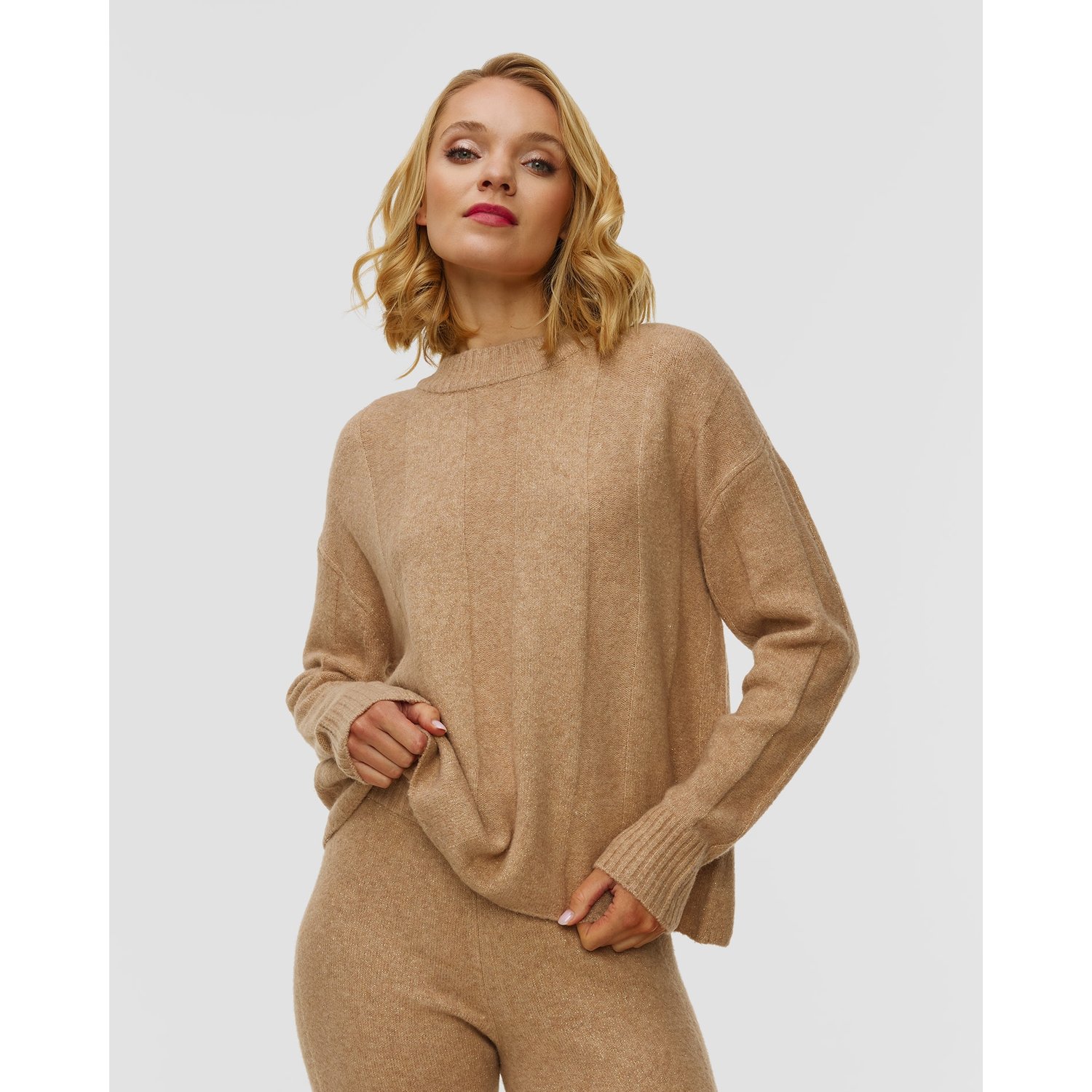 Beżowy Sweter Z Wełną Damski Deha