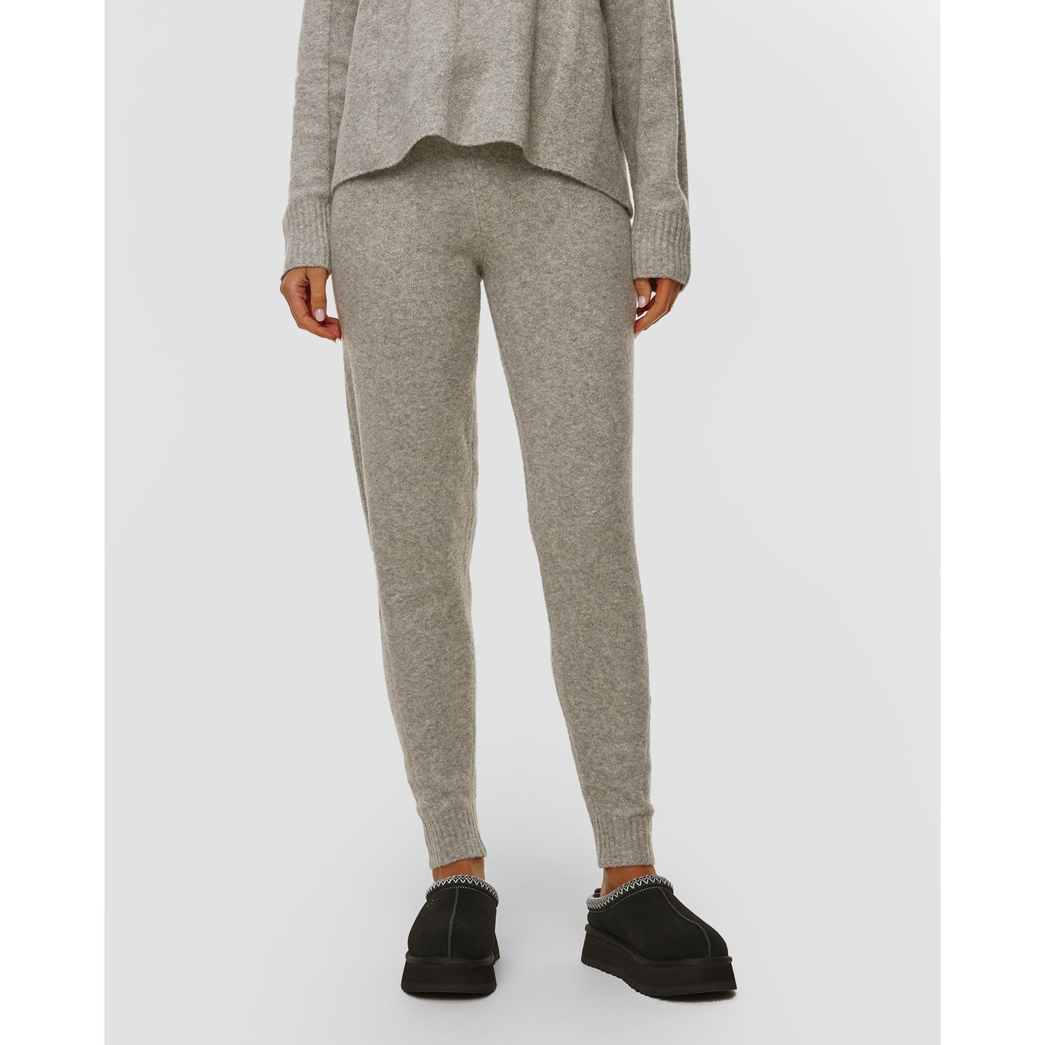 Szare Spodnie Dzianinowe Z Wełną Damskie Deha