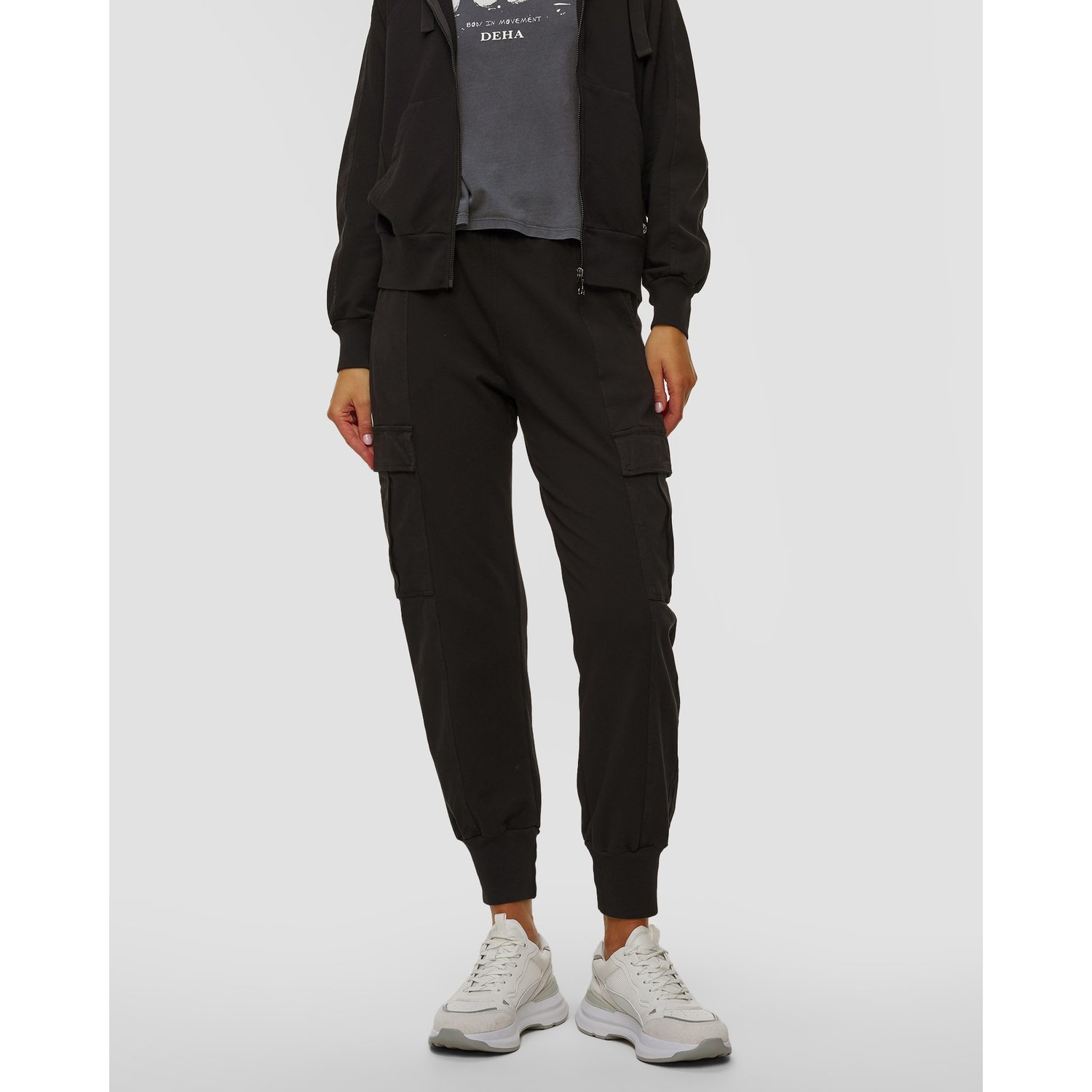 Czarne Spodnie Cargo Z Modalem Damskie Deha
