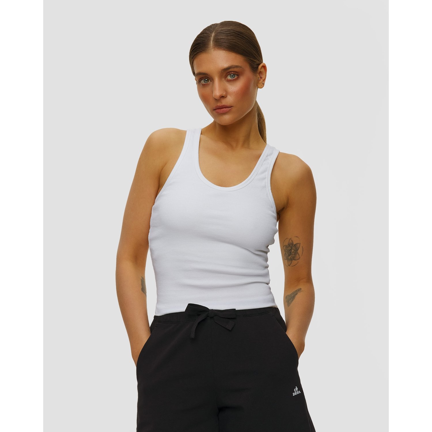 Biały Tank Top Racerback Damski Deha