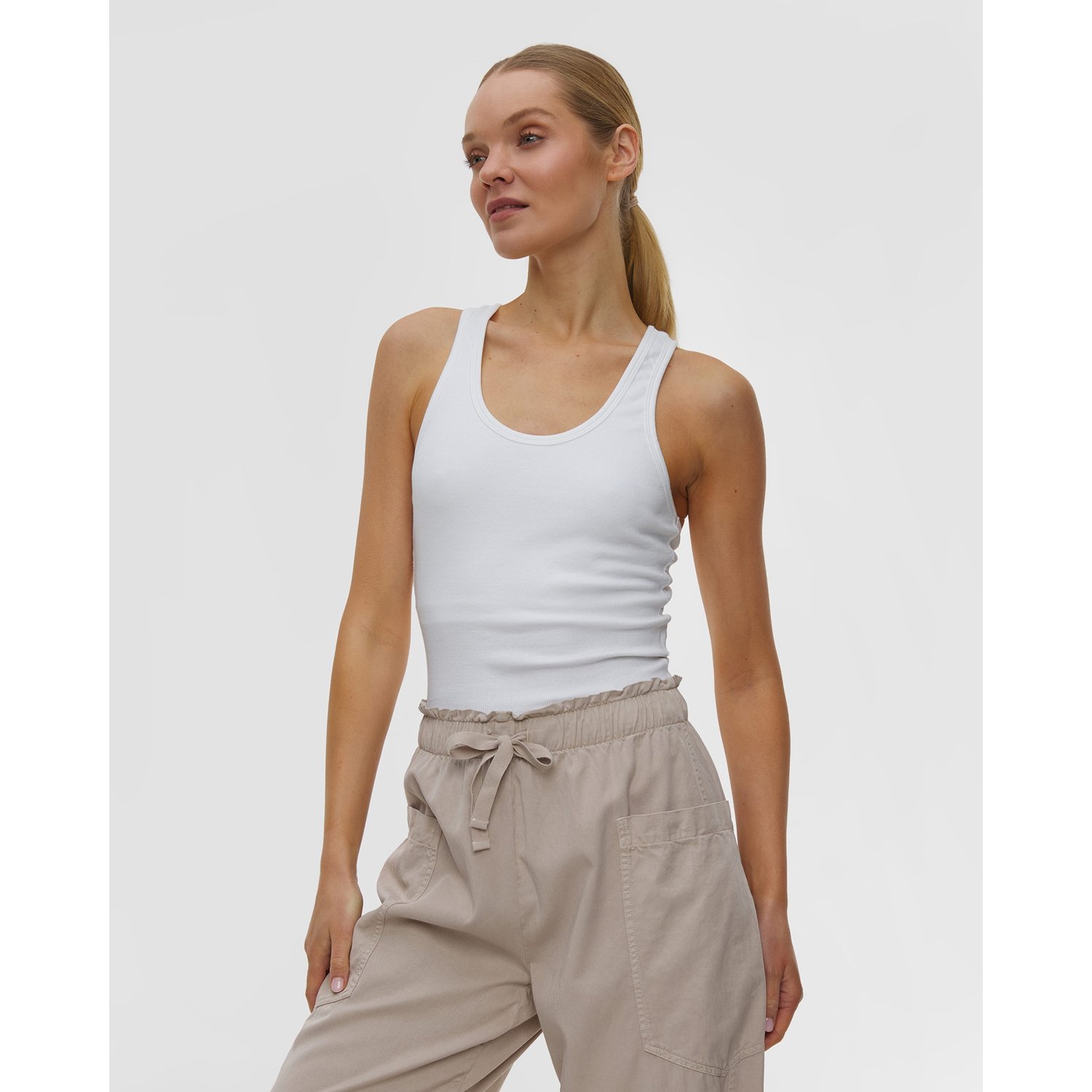 Biały Tank Top Racerback Damski Deha