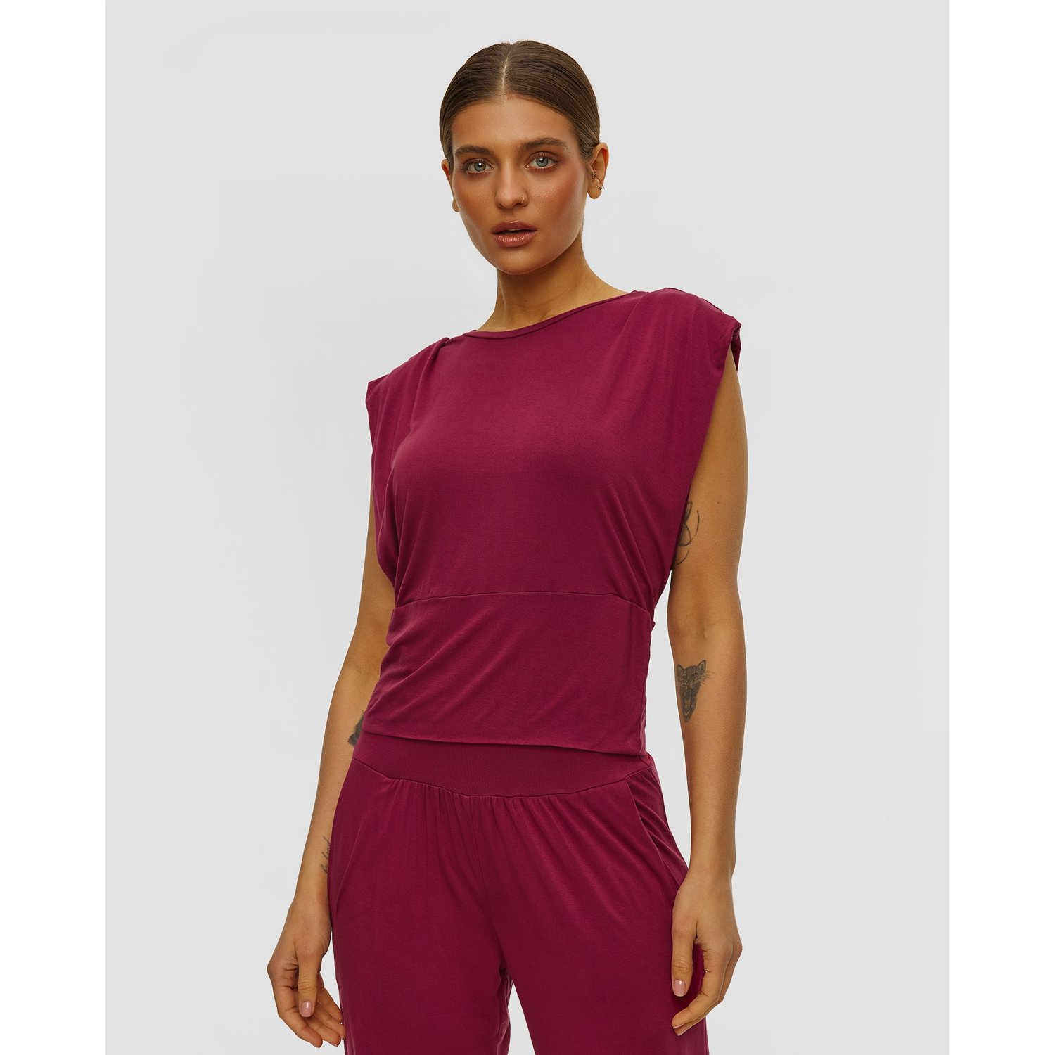 Bordowy Top Z Wiskozy Damski Deha