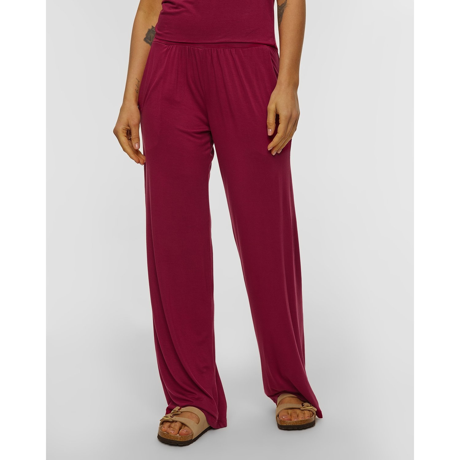 Bordowe Spodnie Z Wiskozy Damskie Deha