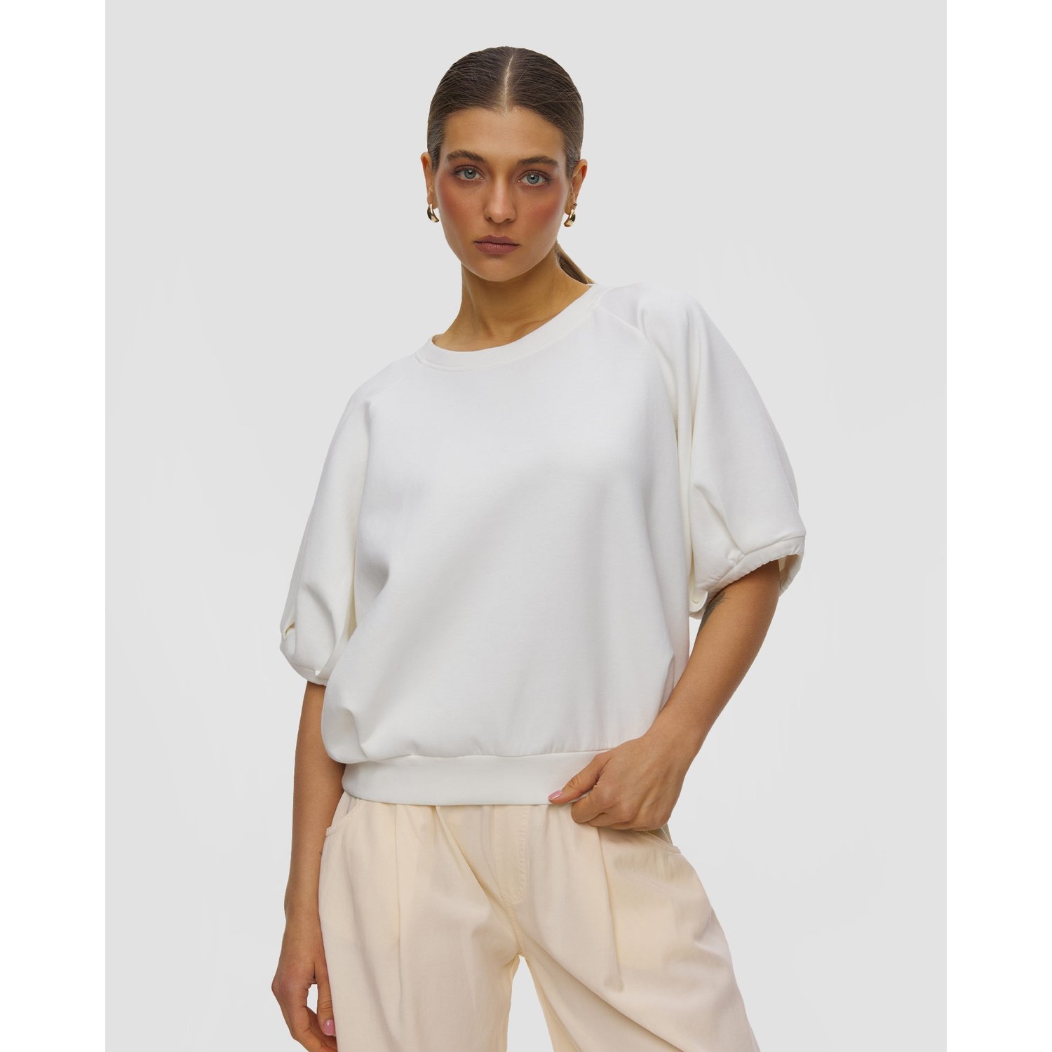 Biała Bluza Scuba Z Krótkim Rękawem Damska Deha