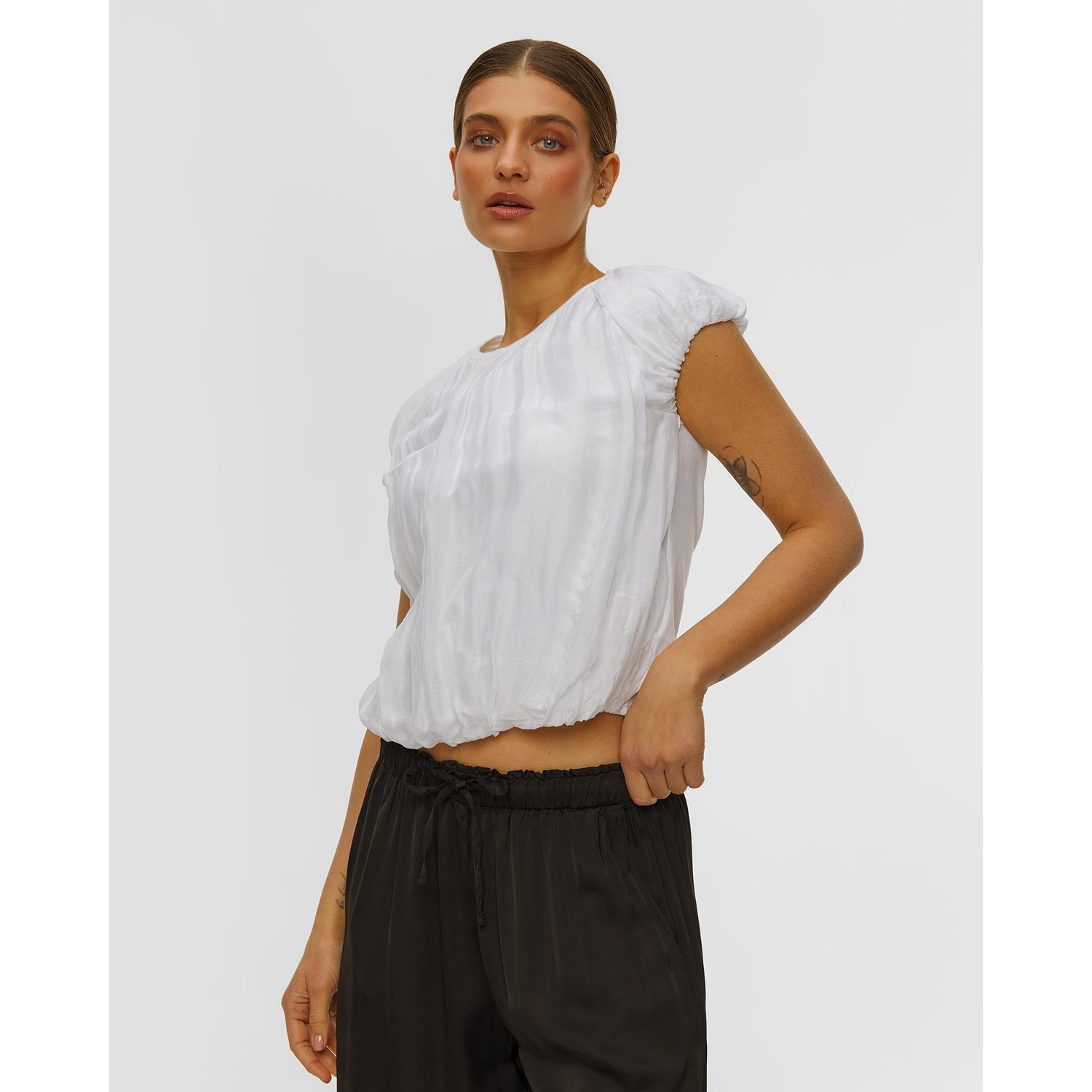 Biały Top Z Jedwabiem Damski Deha