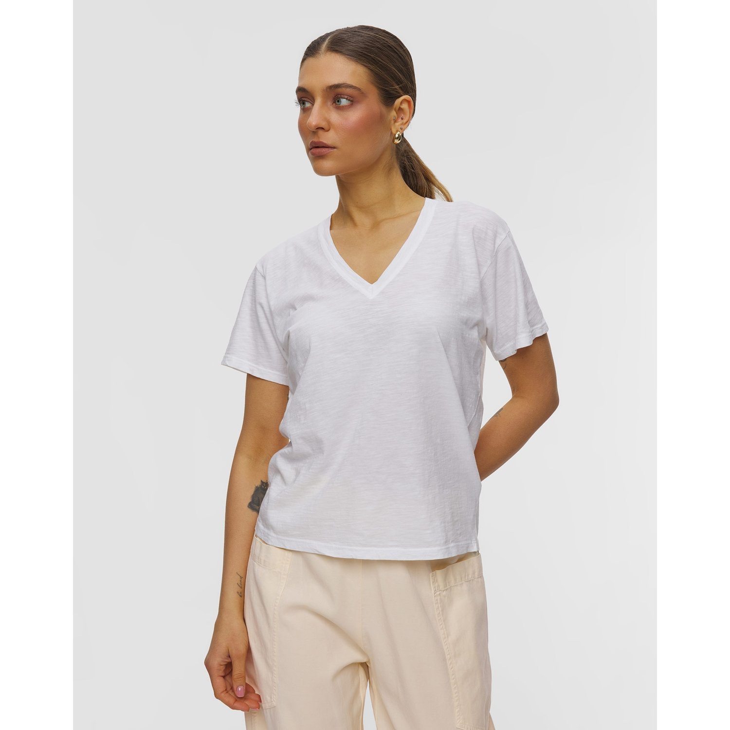 Biały T-shirt Damski Z Bawełny Flammé Deha