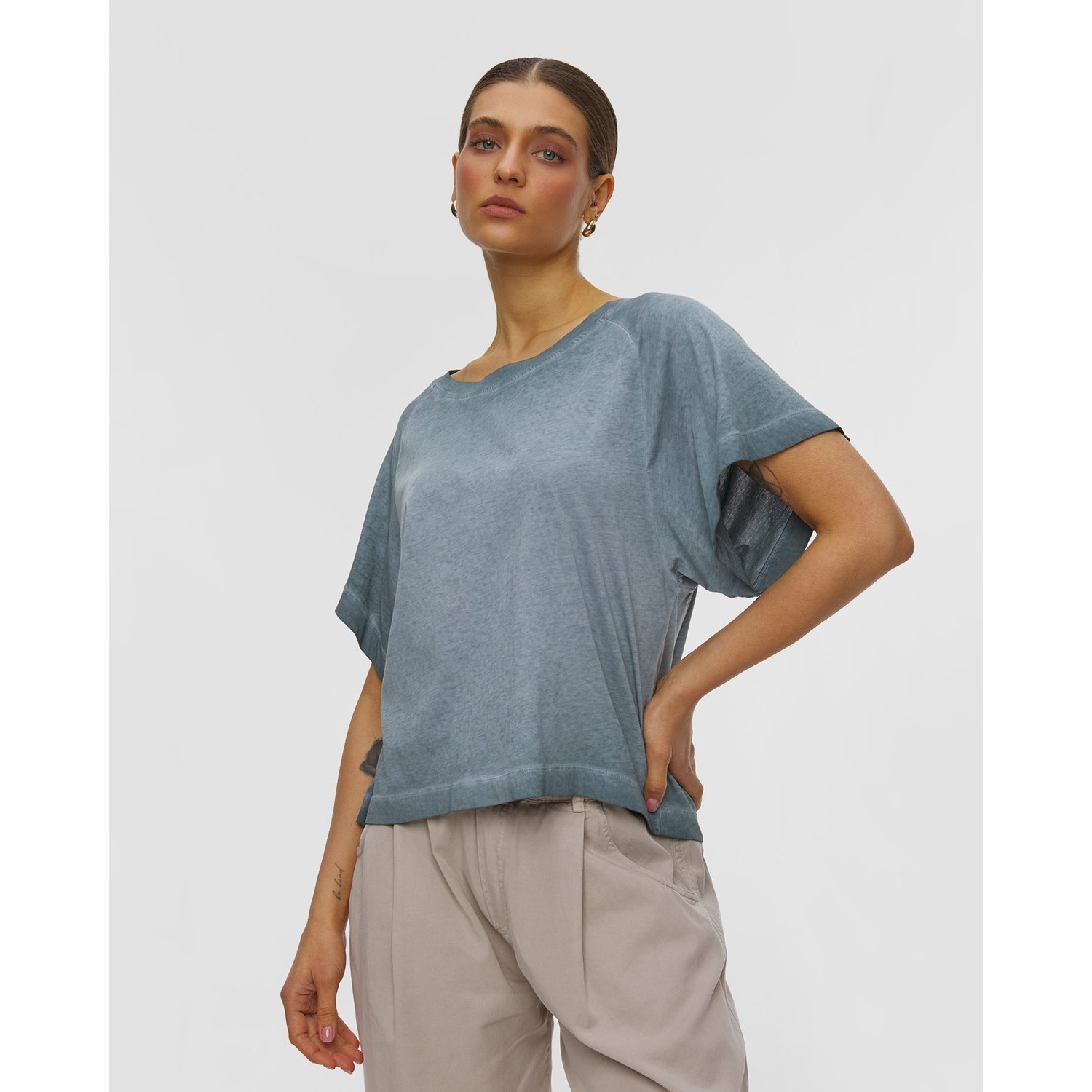 Niebieski T-shirt Z Bawełny Organicznej Damski Deha