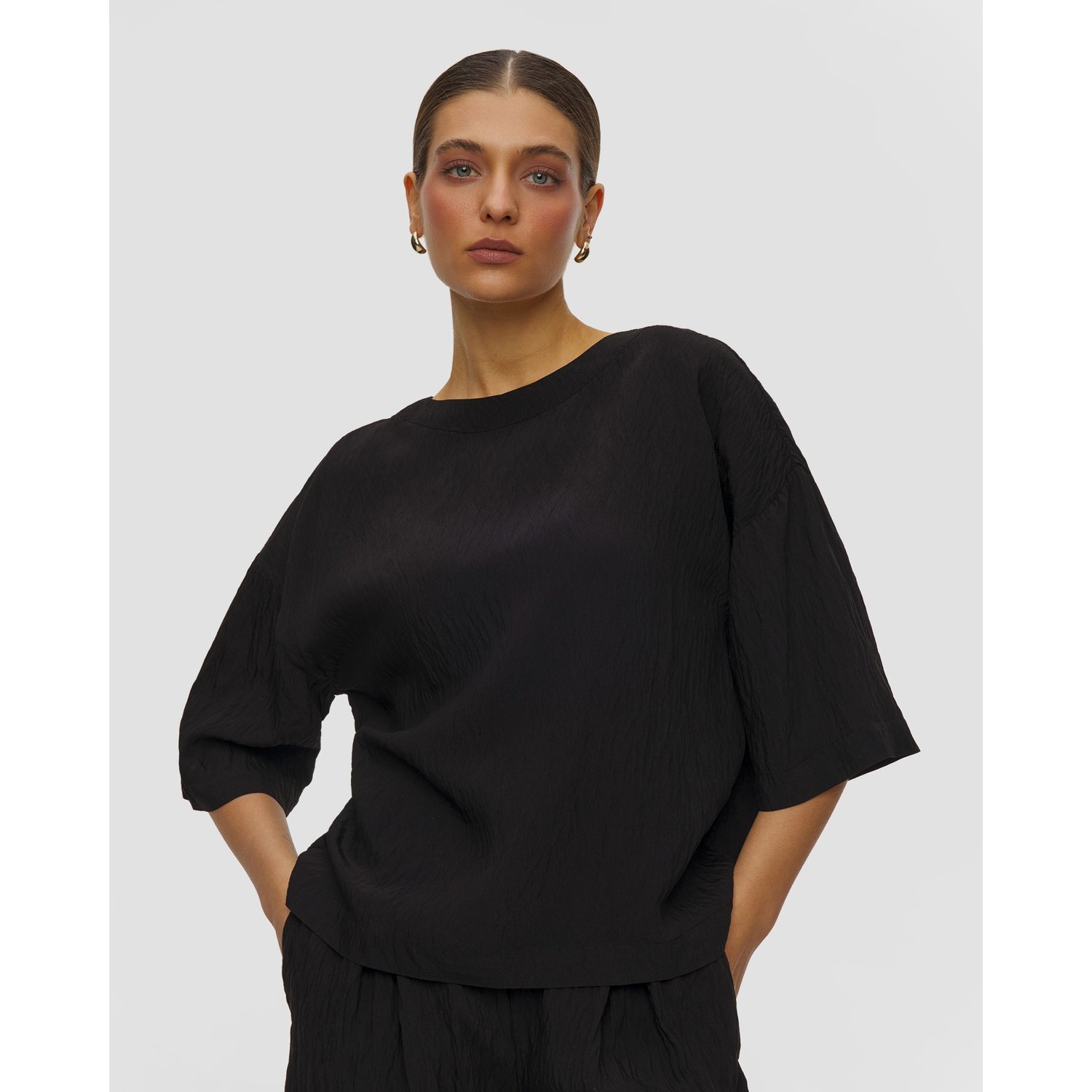 Czarny T-shirt Z Wiskozy Damski Deha