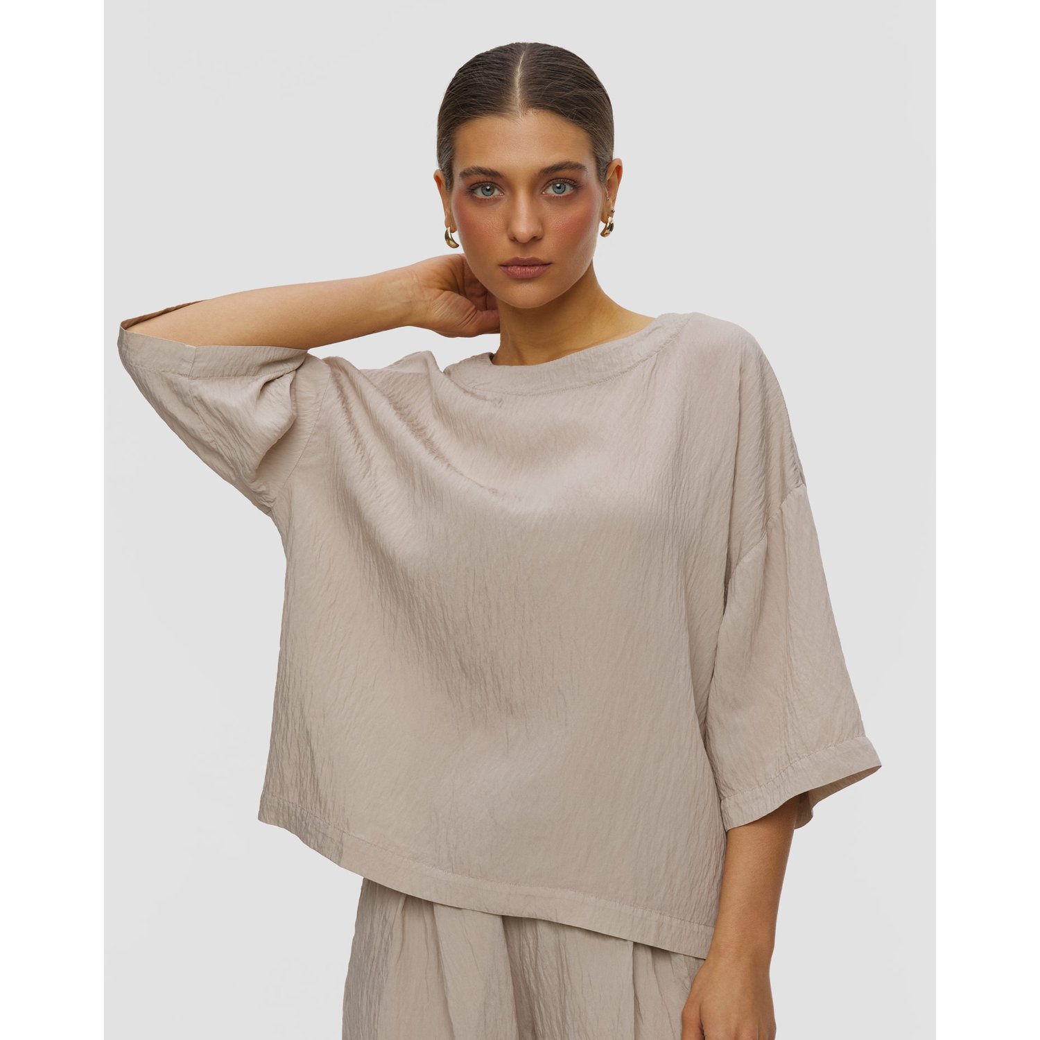 Beżowy T-shirt Z Wiskozy Damski Deha