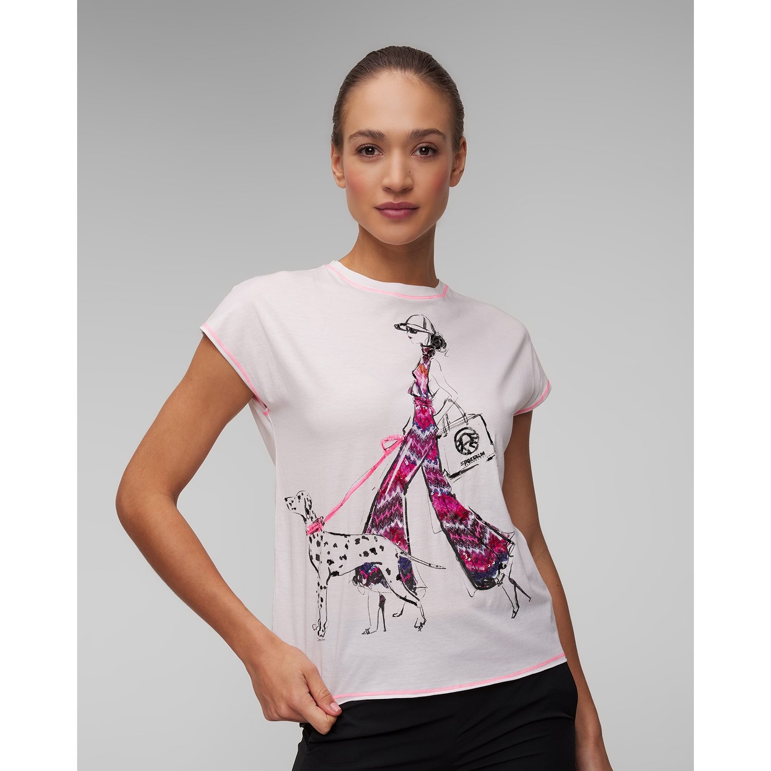 Biały T-shirt Z Printem Damski Sportalm