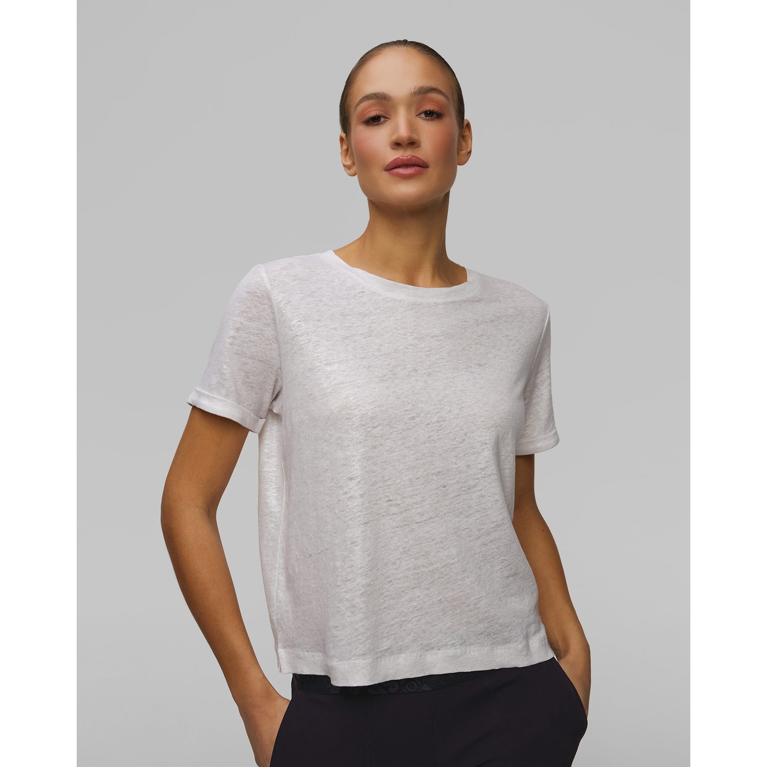 Biały Lniany T-shirt Damski Sportalm