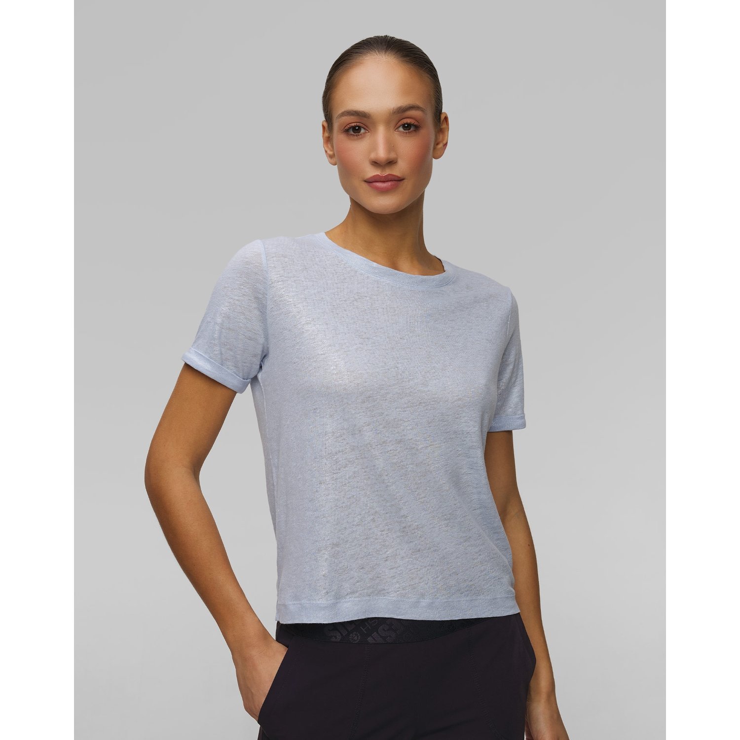 Błękitny Lniany T-shirt Damski Sportalm