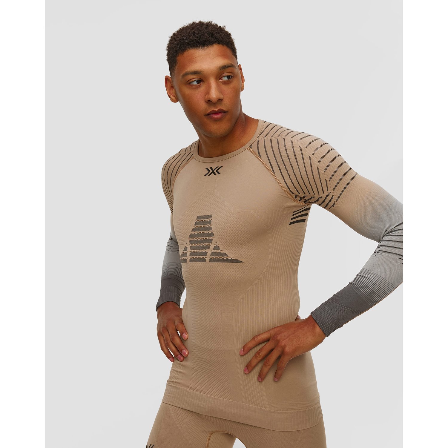 Longsleeve termoaktywny męski X-Bionic Invent Graphics 4.0 beżowo-szary