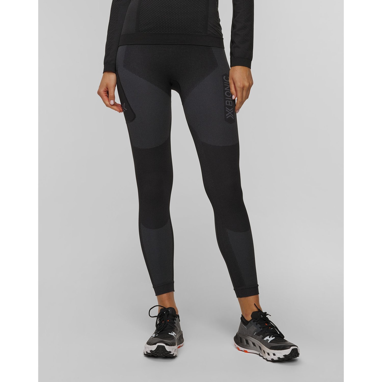 Leginsy Biegowe Damskie X-bionic Xceed Run Long Tights Czarno-szare