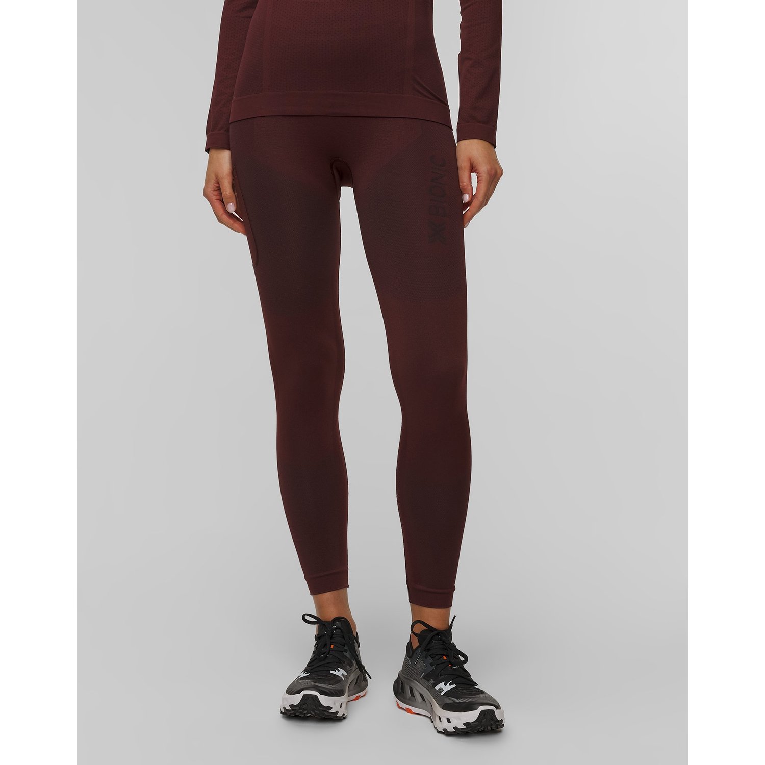 Leginsy Biegowe Damskie X-bionic Xceed Run Long Tights Bordowe