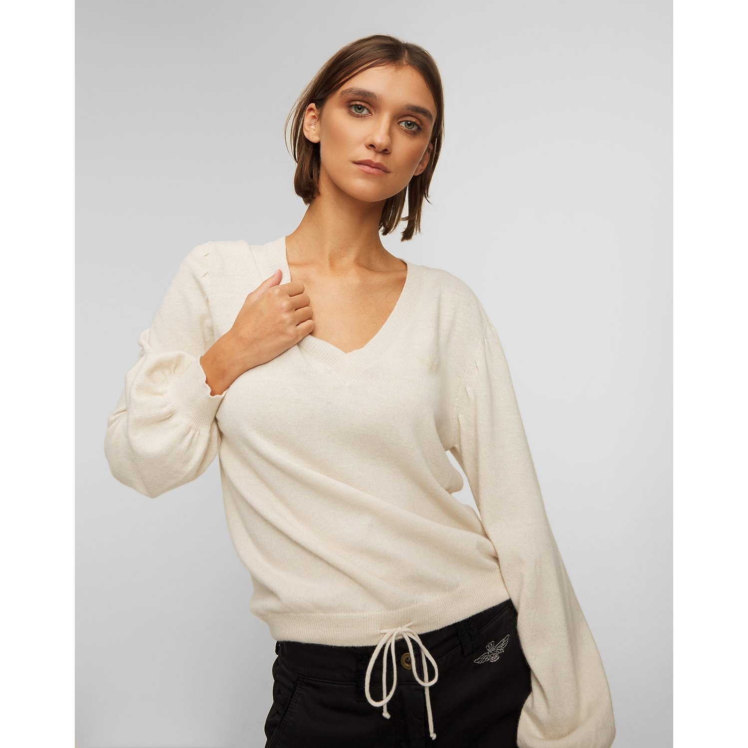 Beżowy Sweter Z Wełną Damski Aeronautica Militare