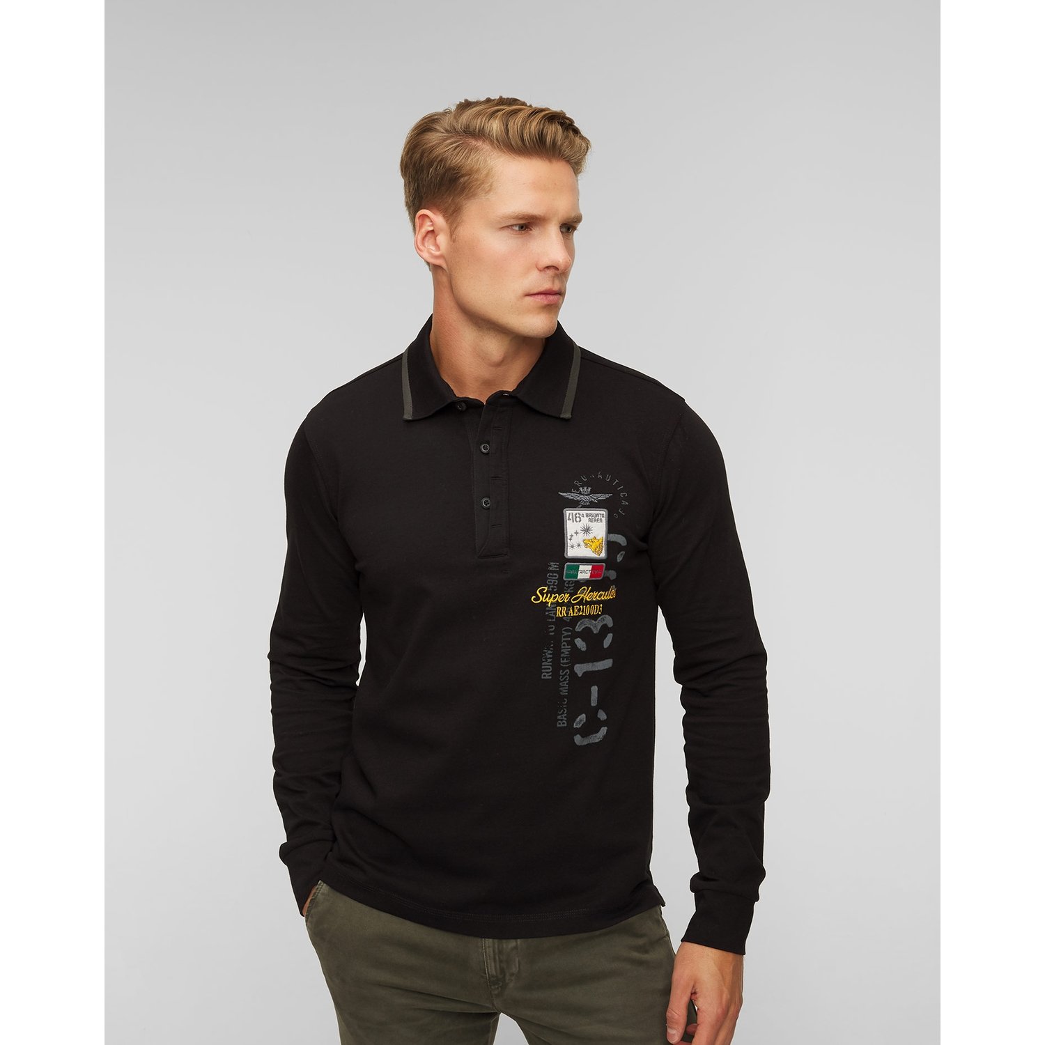 Czarna Koszulka Polo Męska Aeronautica Militare
