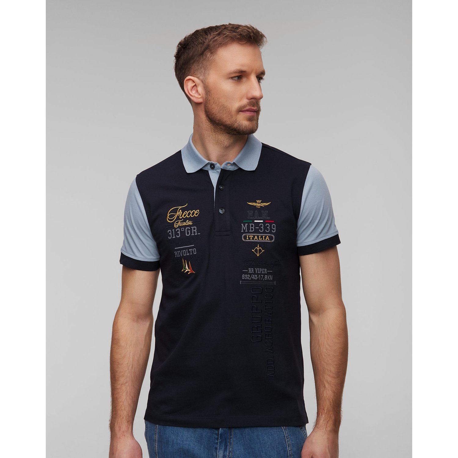 Granatowe Polo Męskie Aeronautica Militare