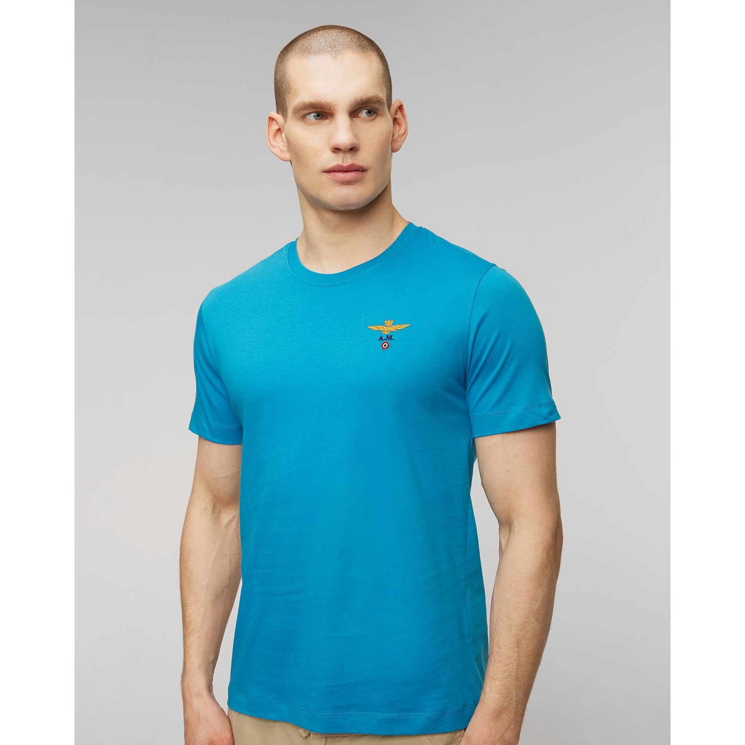 Niebieski T-shirt Męski Aeronautica Militare