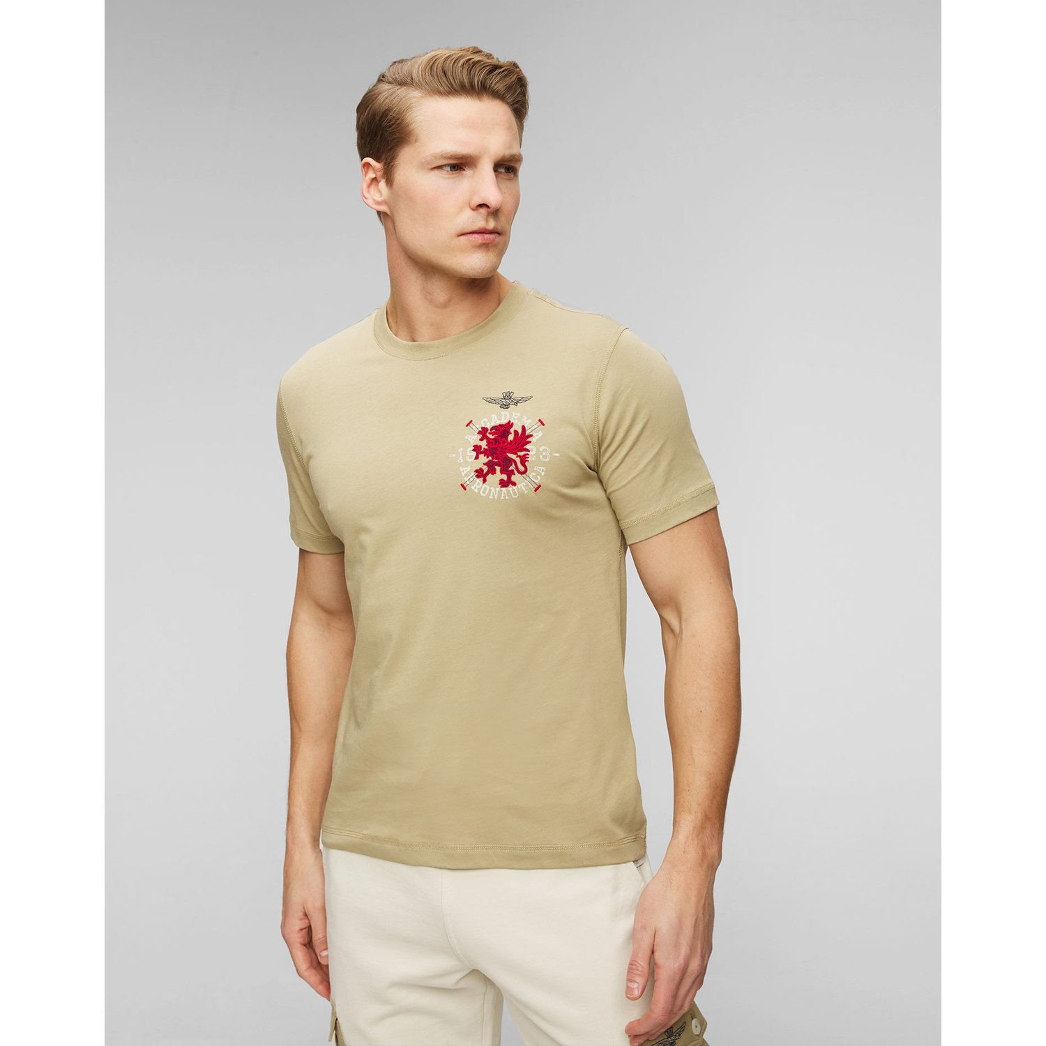 Beżowy T-shirt Męski Aeronautica Militare