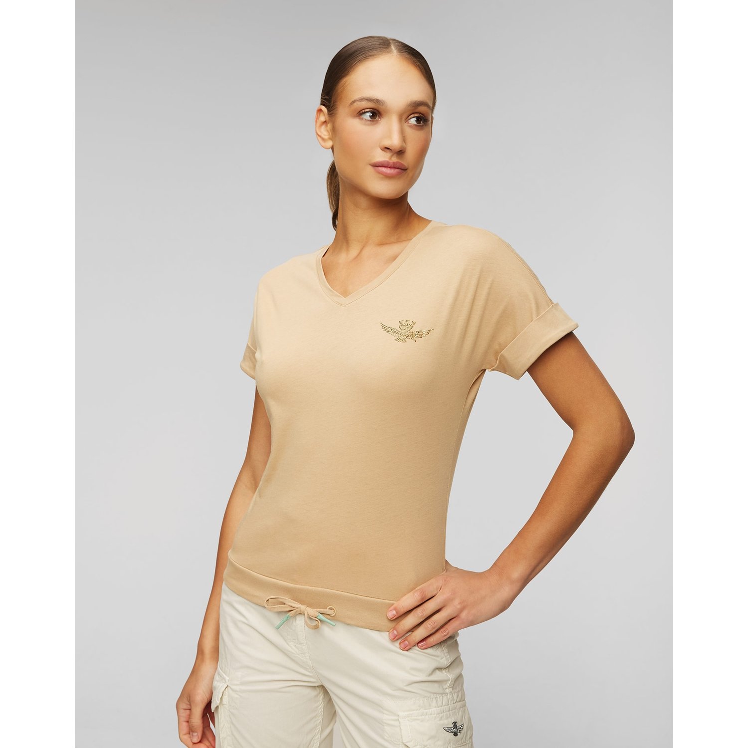 Brązowy T-shirt Damski Aeronautica Militare