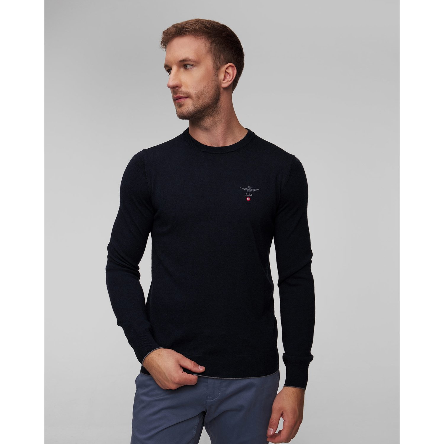 Granatowy Sweter Wełniany Męski Aeronautica Militare