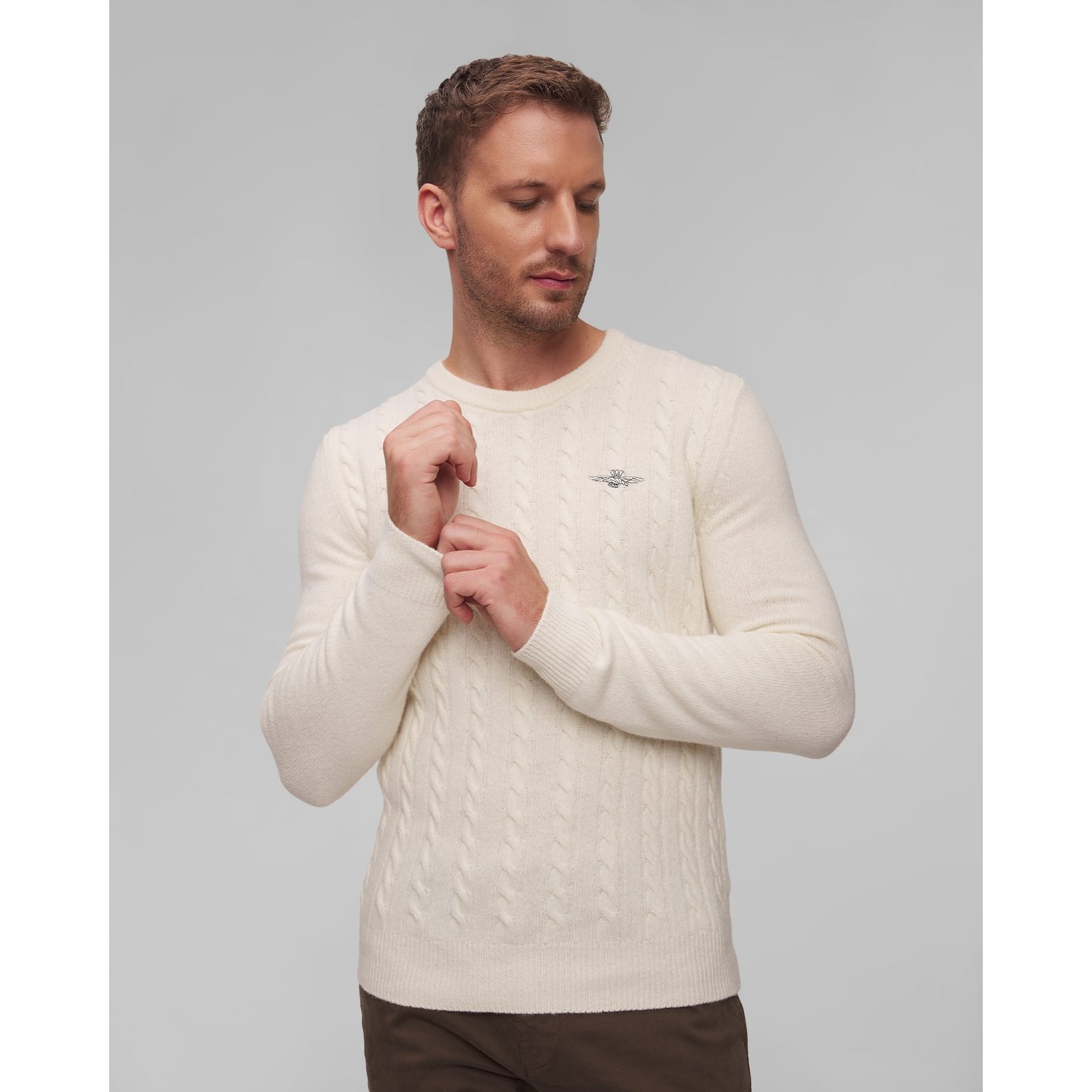 Beżowy Sweter Wełniany Męski Aeronautica Militare