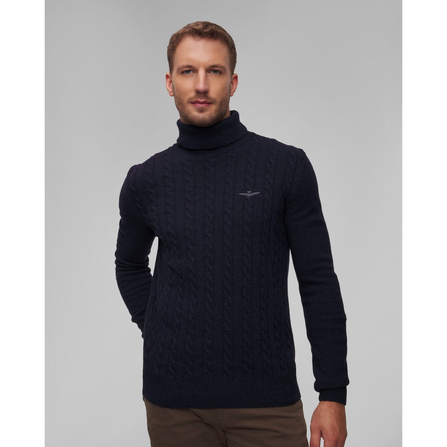 Granatowy Sweter Wełniany Z Golfem Męski Aeronautica Militare
