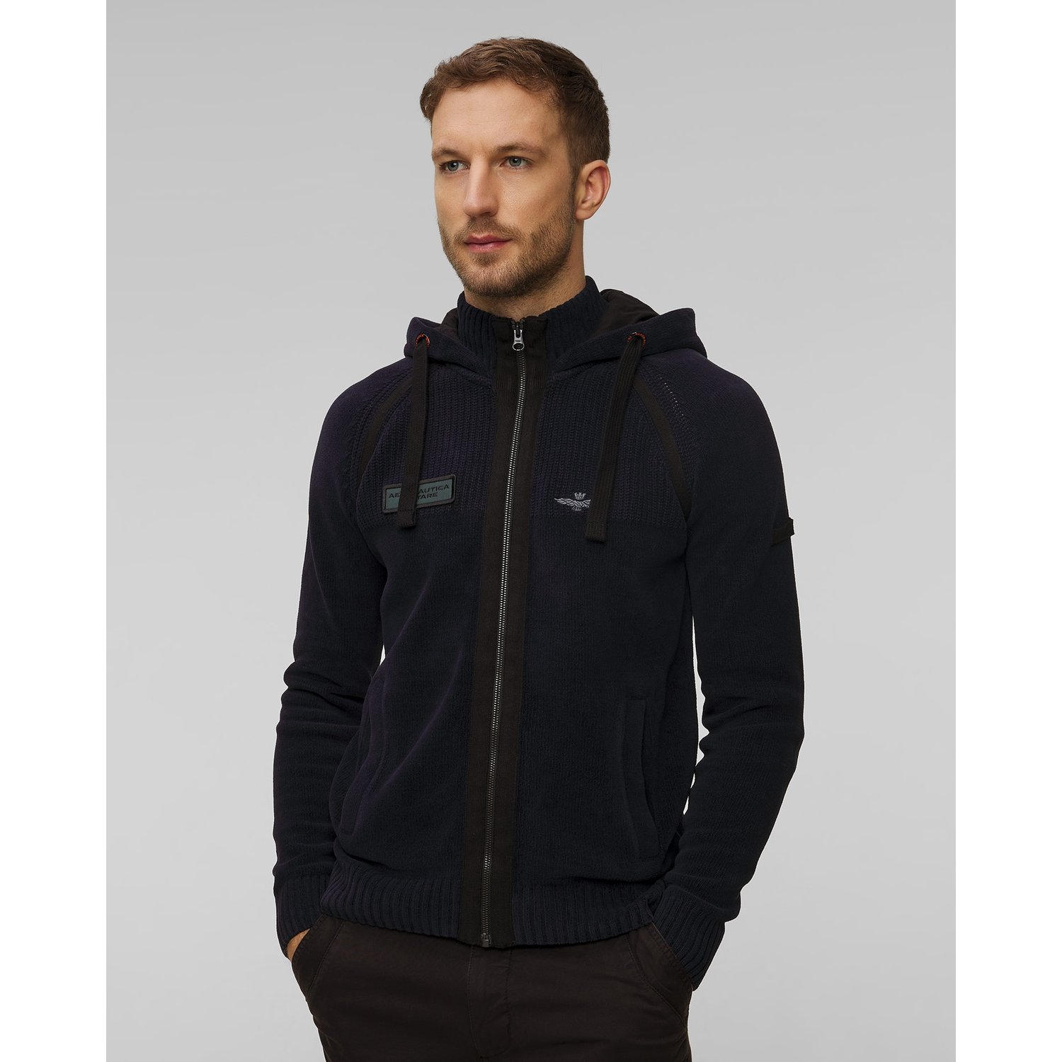 Granatowy Sweter Z Kapturem Męski Aeronautica Militare