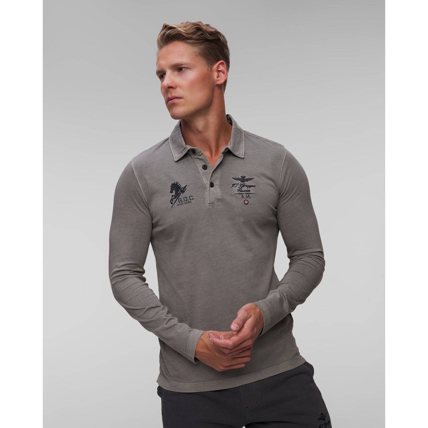 Jasnoszary Longsleeve Męski Aeronautica Militare
