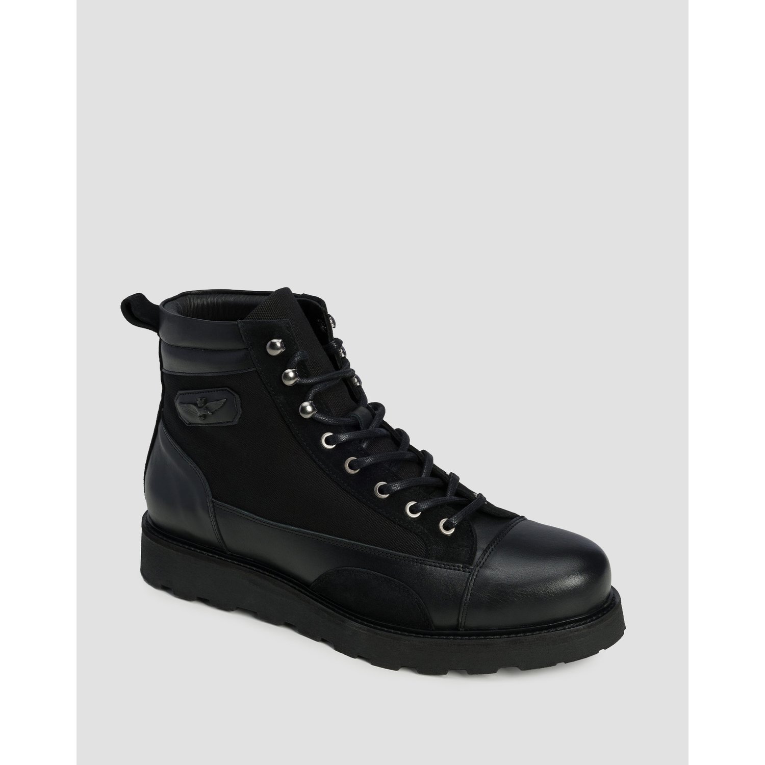 Czarne Buty Skórzane Męskie Aeronautica Militare