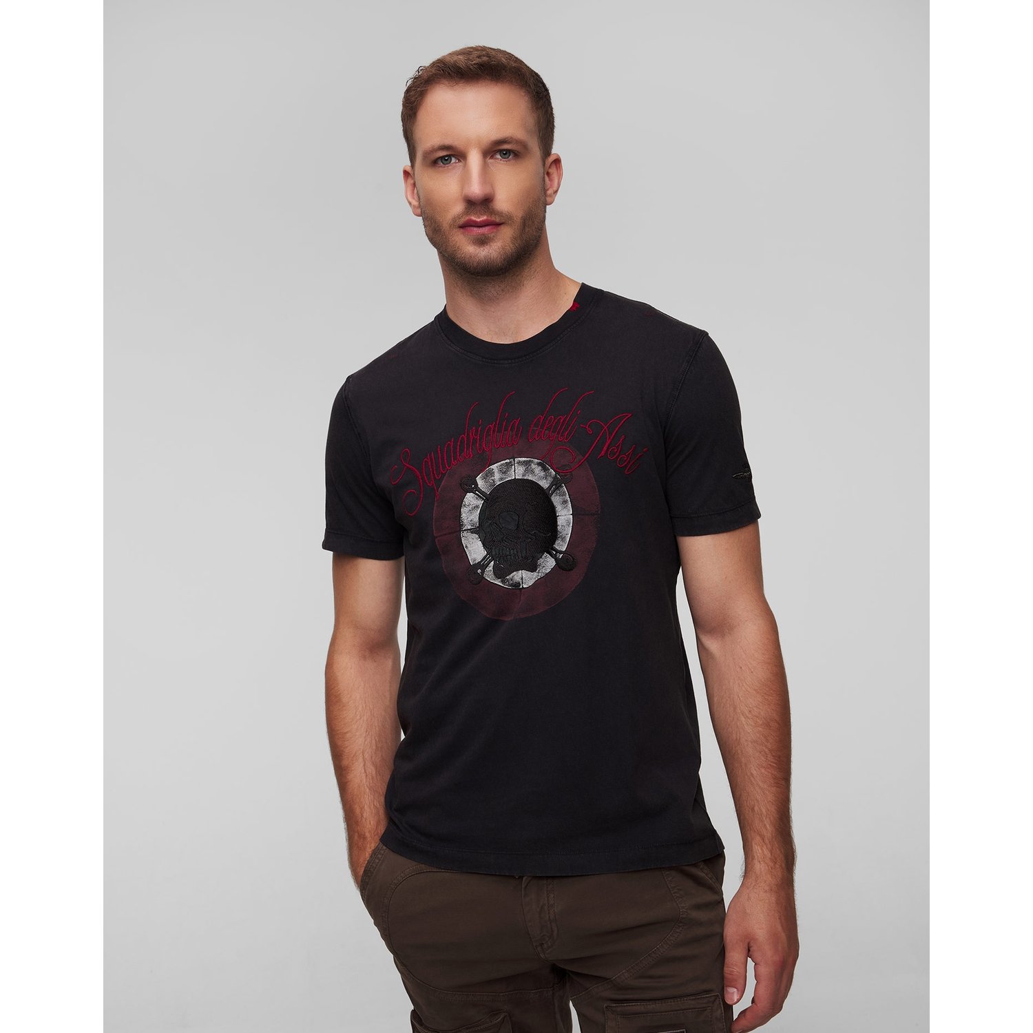 Czarny T-shirt Męski Aeronautica Militare