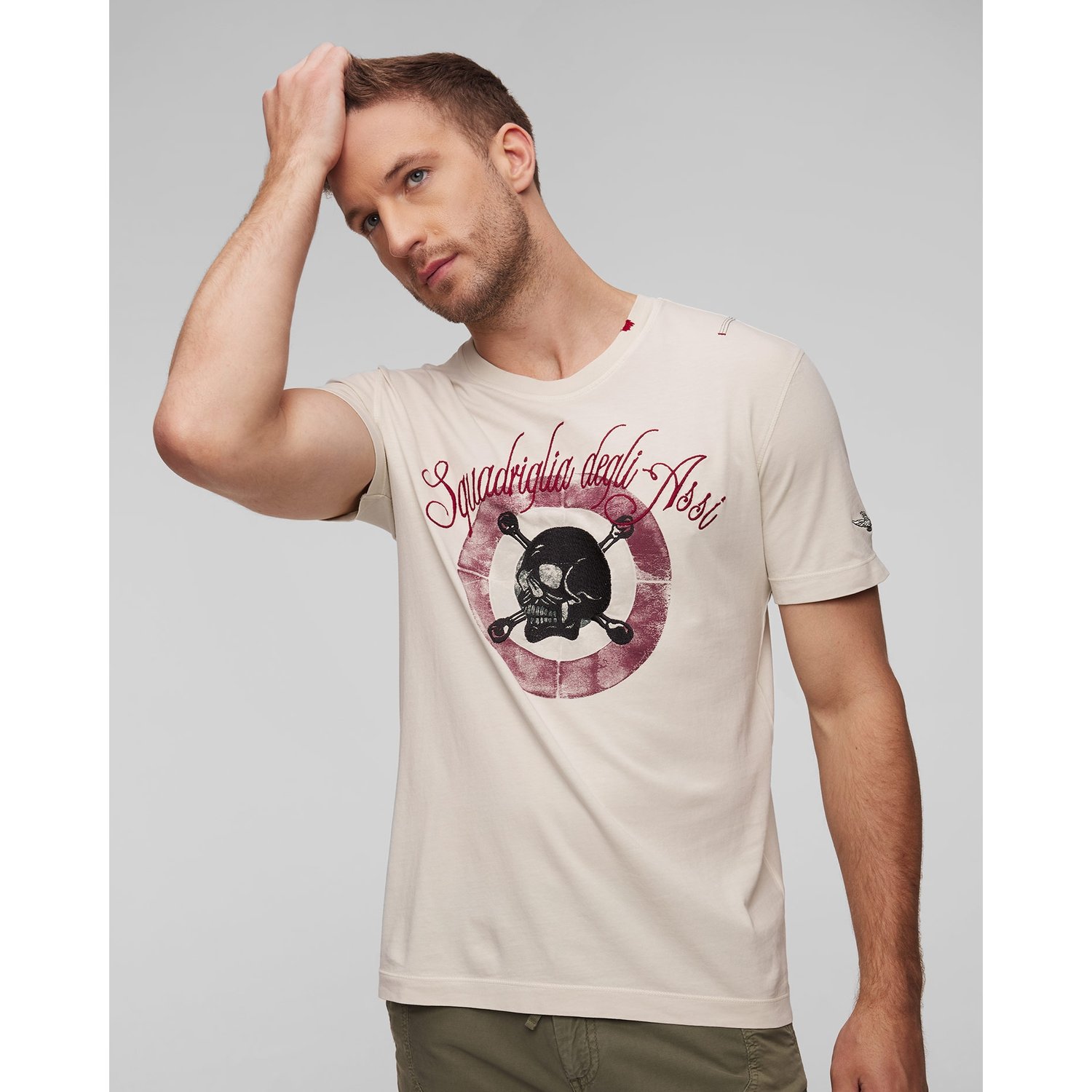Beżowy T-shirt Męski Aeronautica Militare
