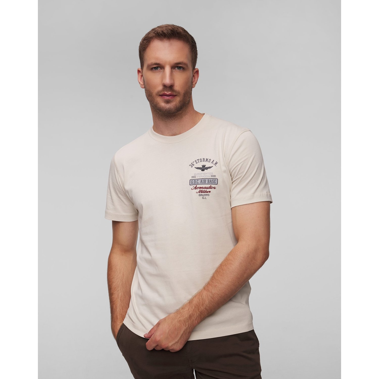 Beżowy T-shirt Męski Aeronautica Militare