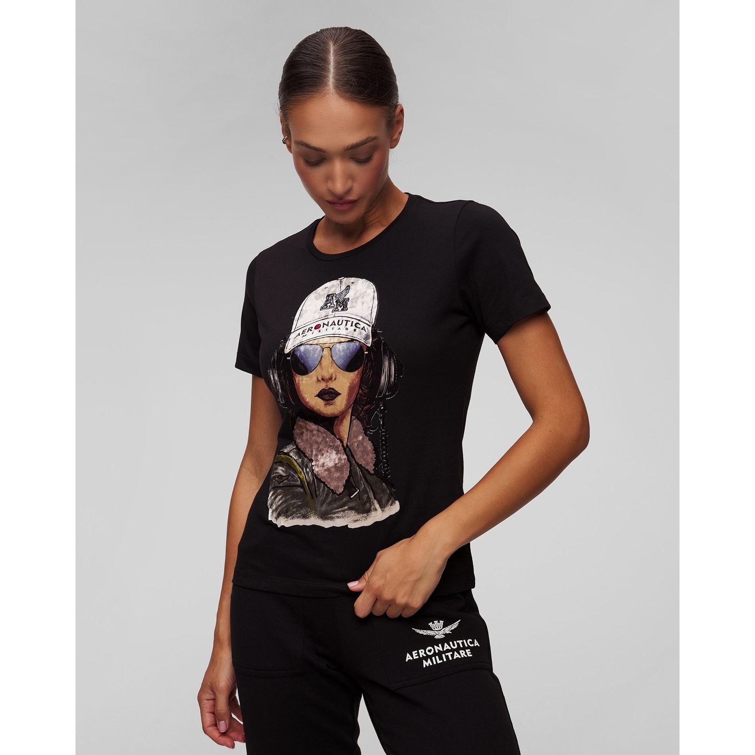 Czarny T-shirt Damski Aeronautica Militare