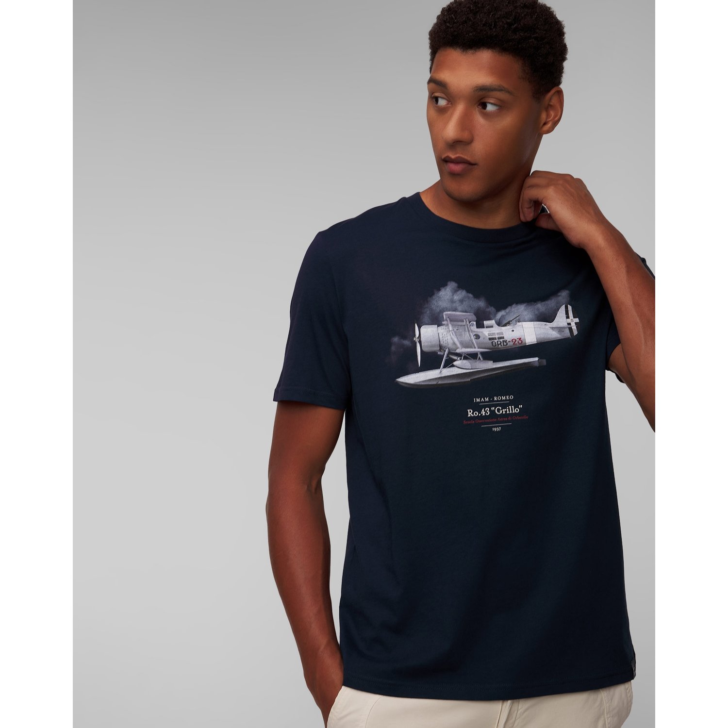 Granatowy T-shirt Z Printem Męski Aeronautica Militare