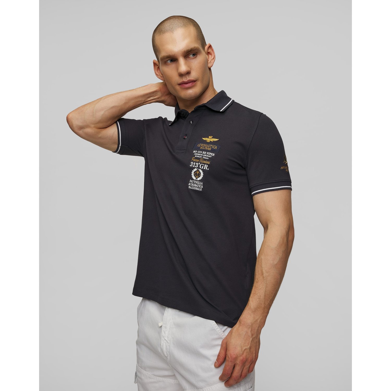 Granatowe Polo Męskie Aeronautica Militare